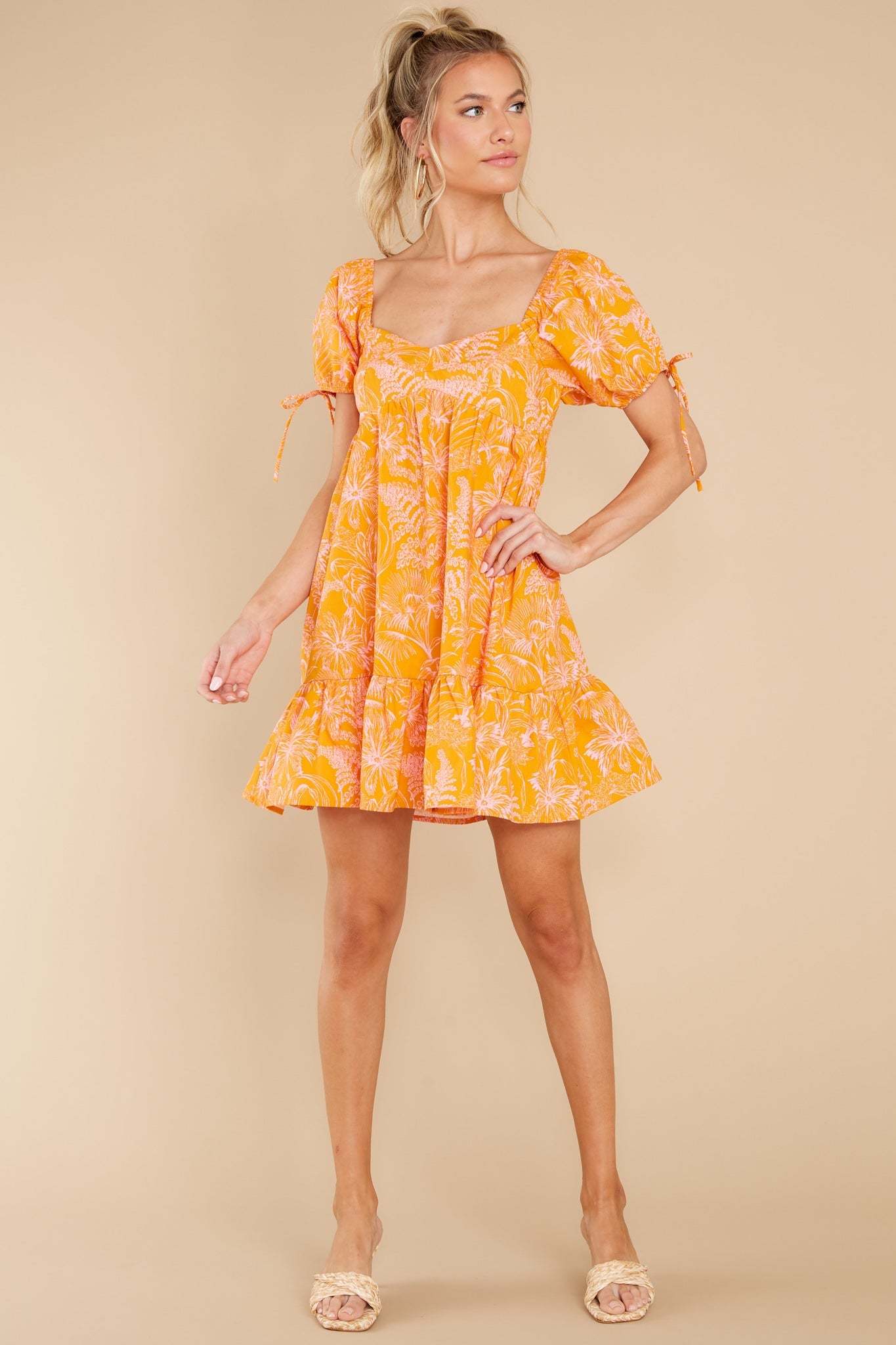 No One Compares Orange Floral Print Dress