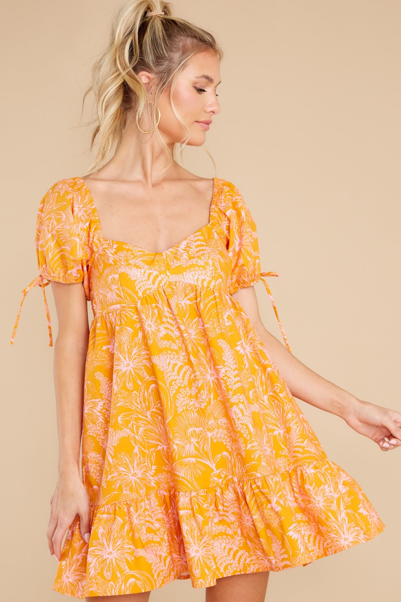 No One Compares Orange Floral Print Dress