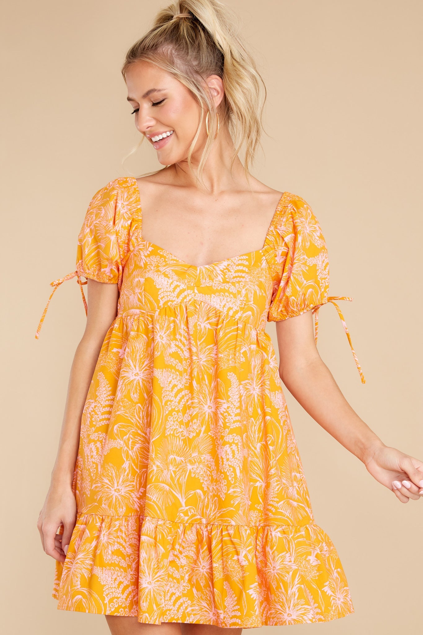 No One Compares Orange Floral Print Dress