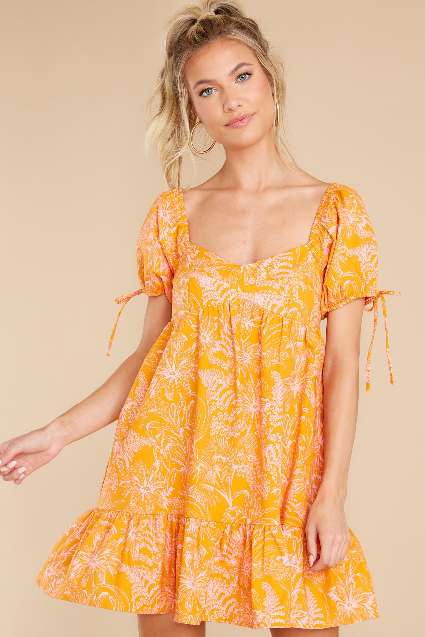 No One Compares Orange Floral Print Dress