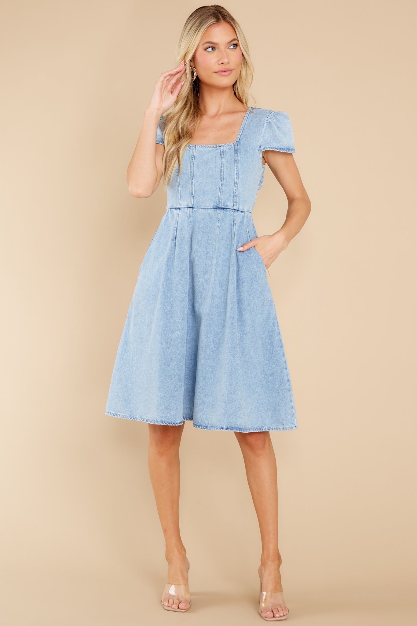 For A Good Day Light Wash Denim Dress