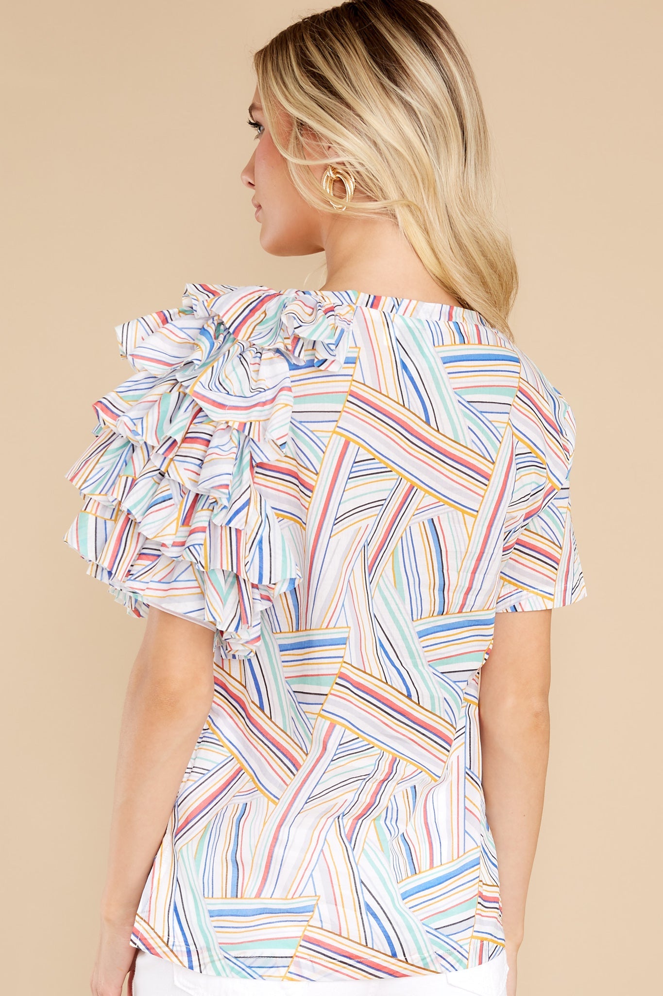 Bustle About Off White Scully Print Ruffle Shoulder Top
