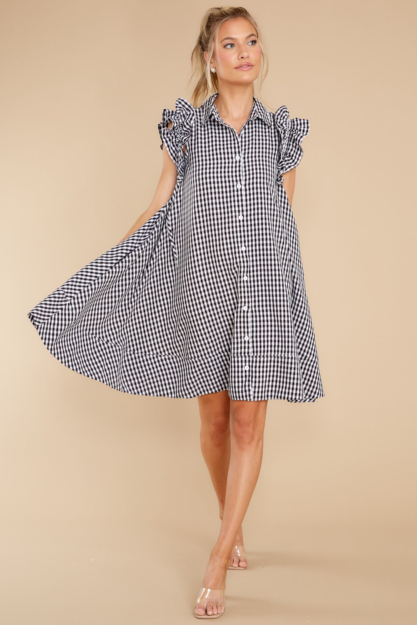 New Obsession White And Black Gingham Shirt Dress