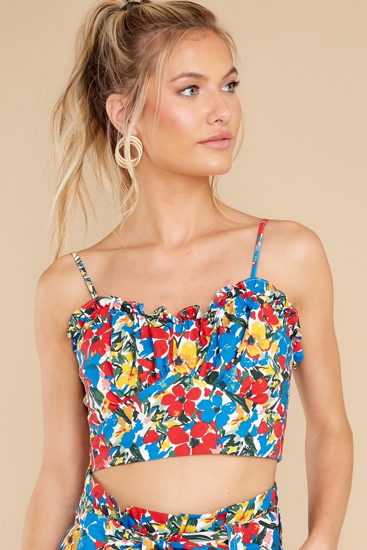 Dynamic Beauty Red Sorrente Print Shirred Crop Top