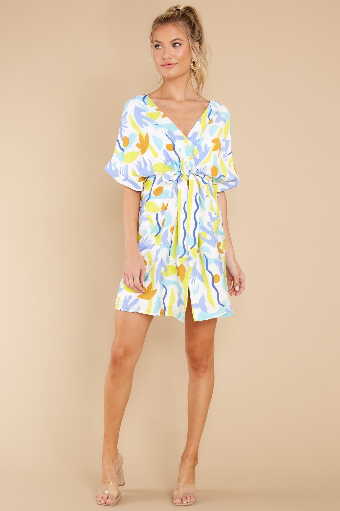 Pure Delight White Brac Print Kimono Dress