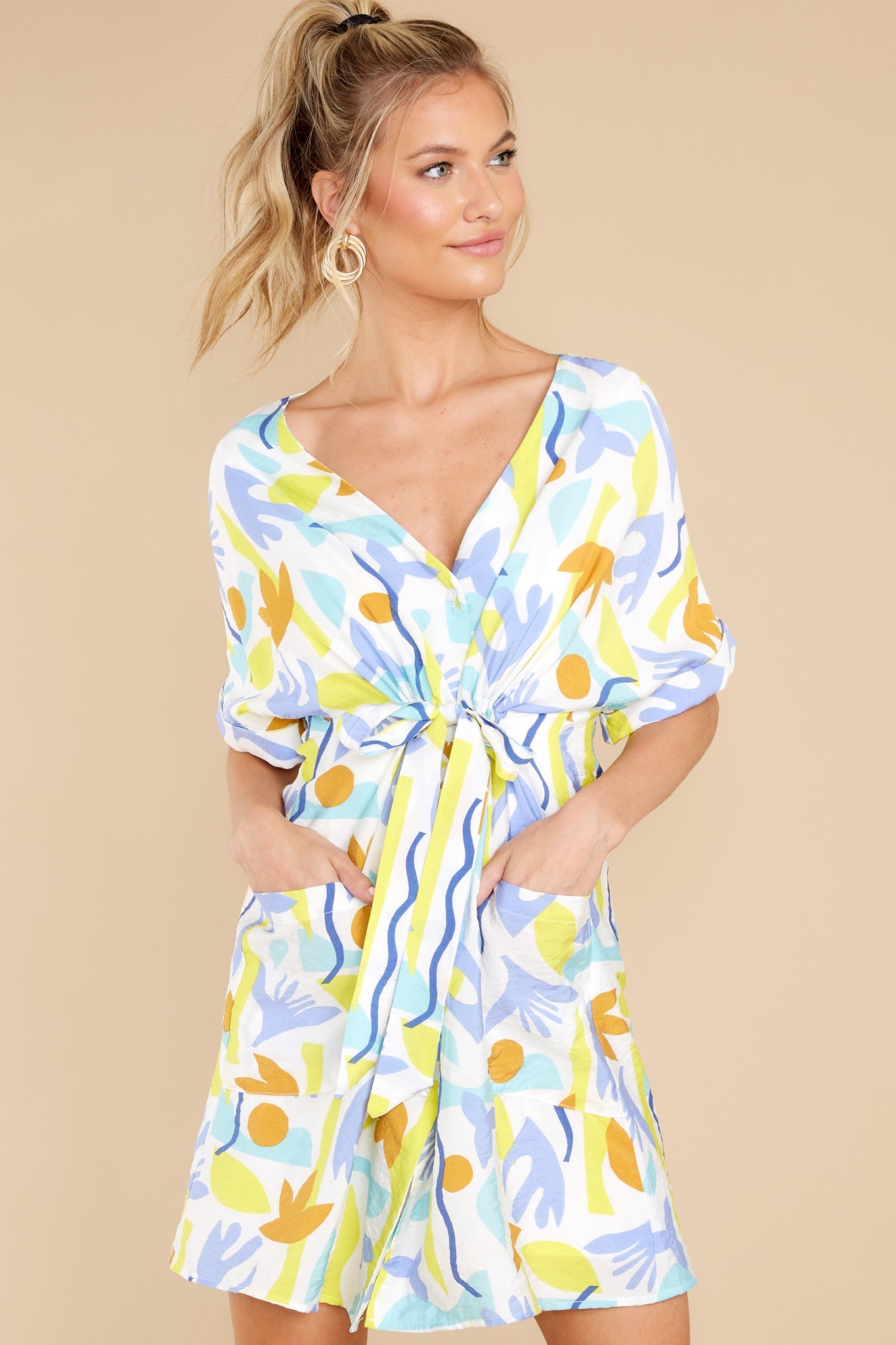 Pure Delight White Brac Print Kimono Dress