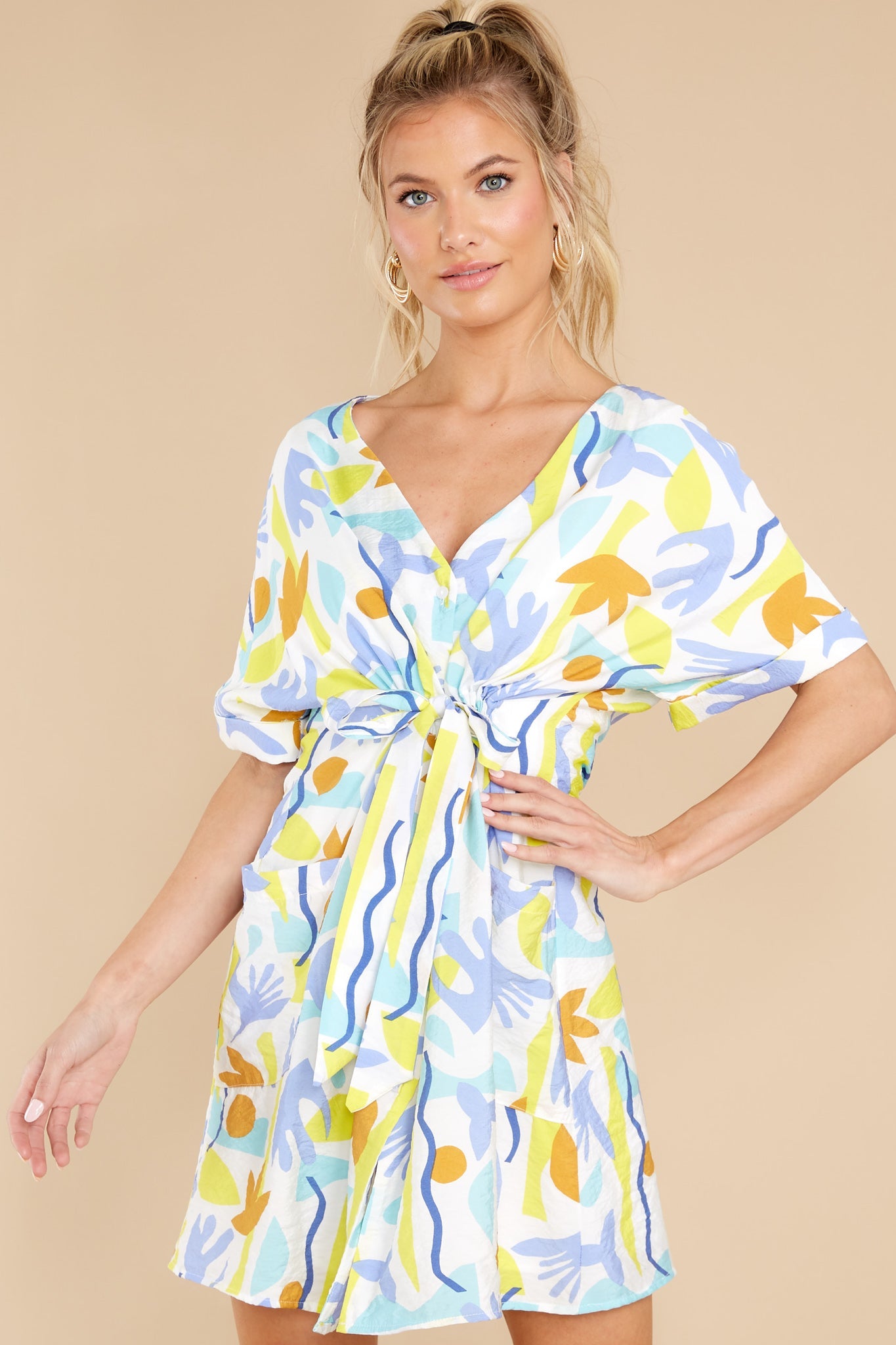 Pure Delight White Brac Print Kimono Dress