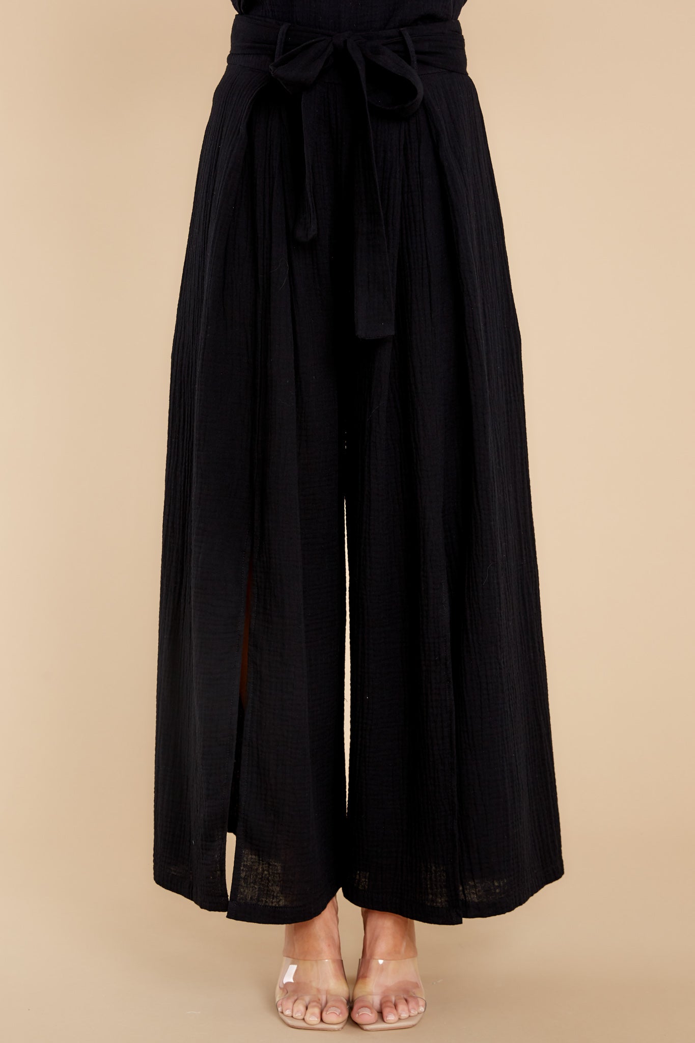Bring The Charm Black Split Front Pants