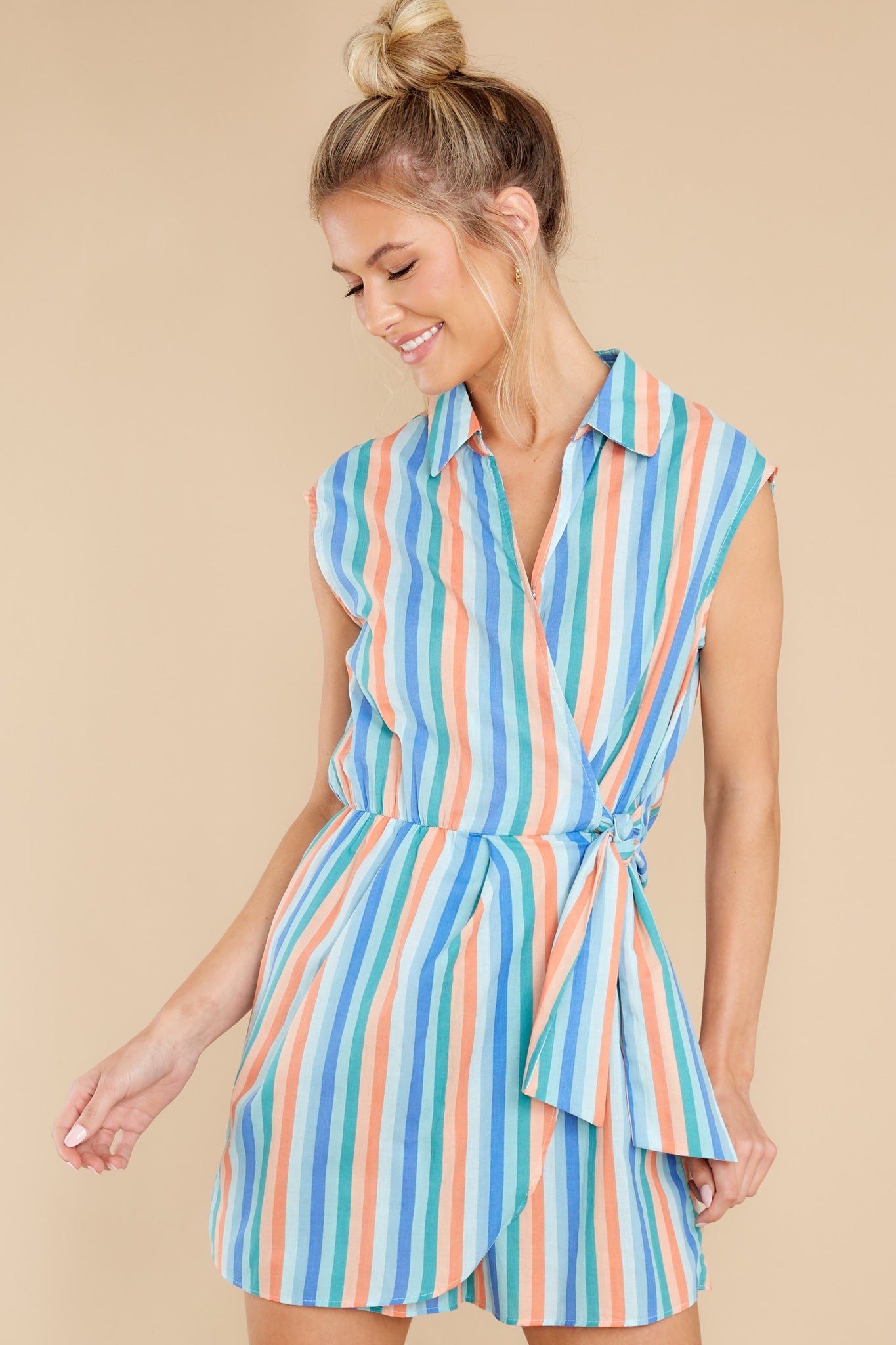 Sunny Soiree Blue Honfleur Print Wrap Front Romper