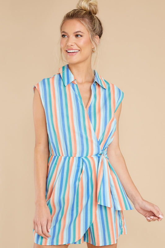 Sunny Soiree Blue Honfleur Print Wrap Front Romper