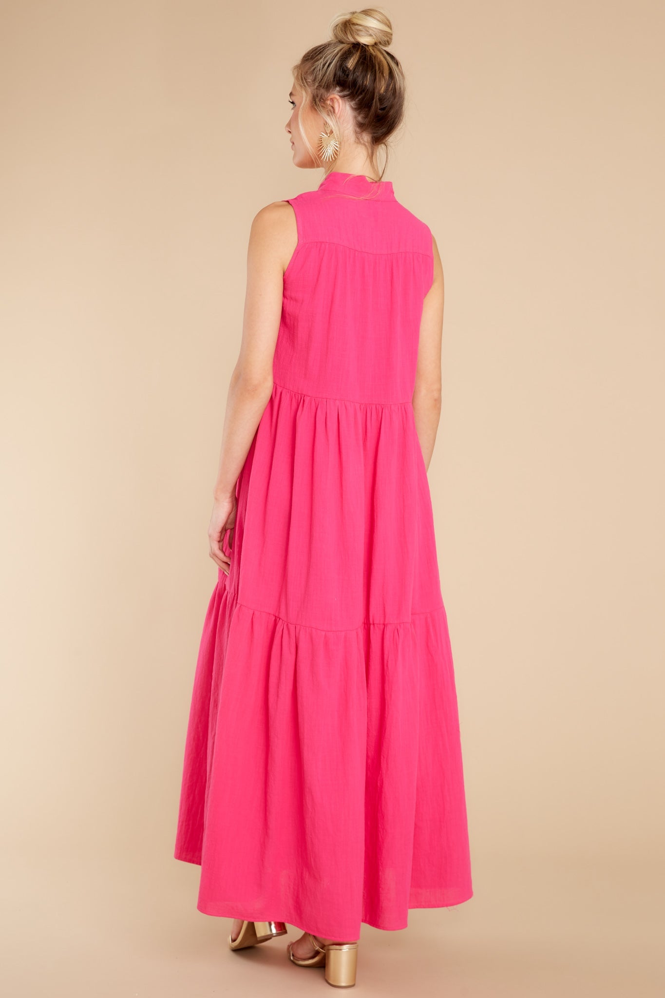 Rush Of Romance Fuchsia Tie Collar Maxi Dress