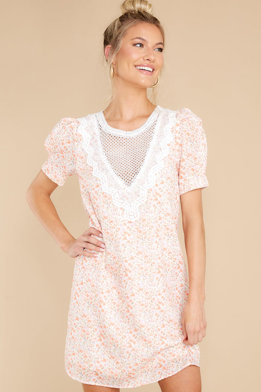 Magical Music Lace Yoke Off White Cavalaire Floral Print Dress
