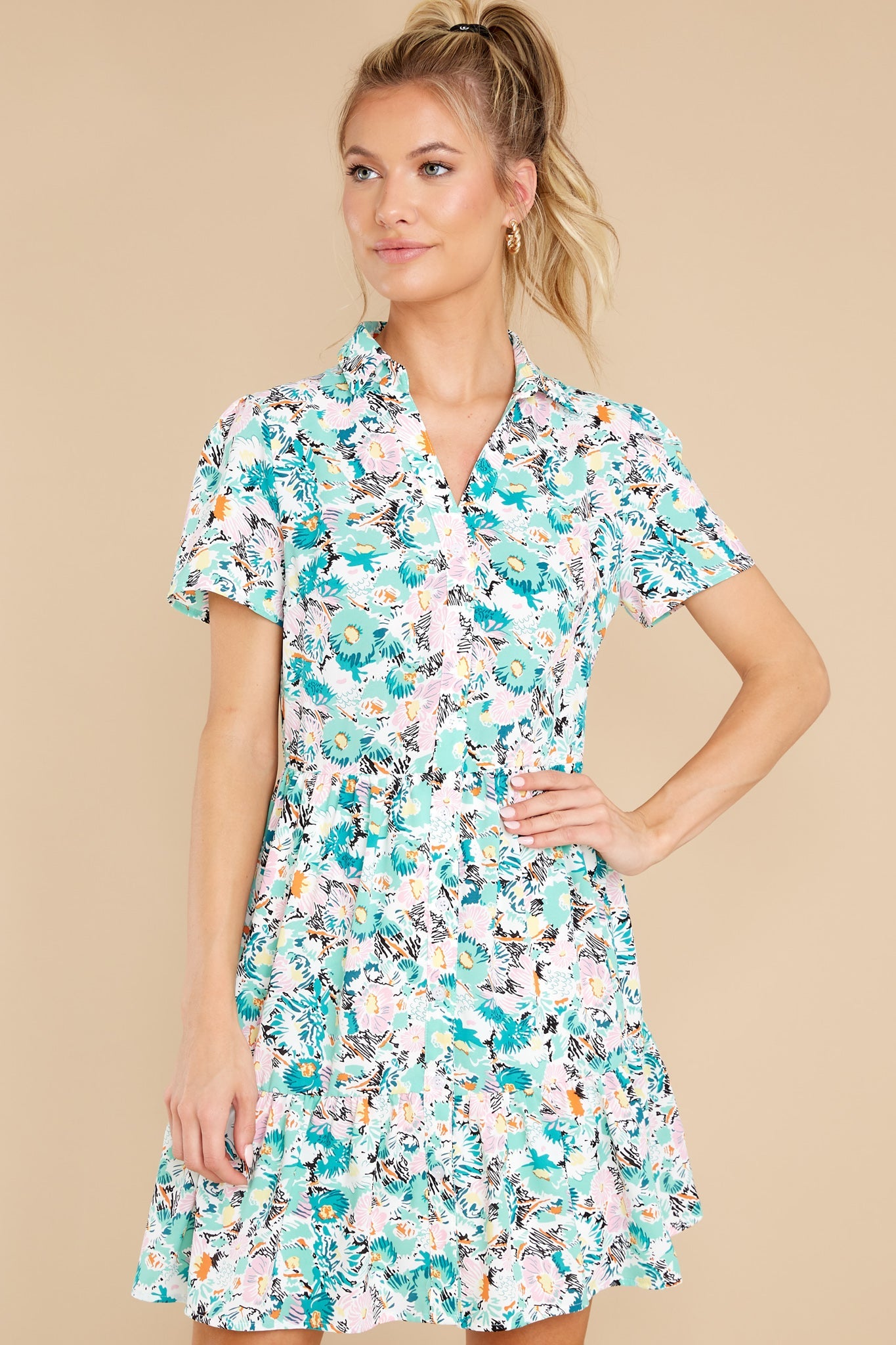 Sweet Daydreams Light Green Hirst Print Shirt Dress