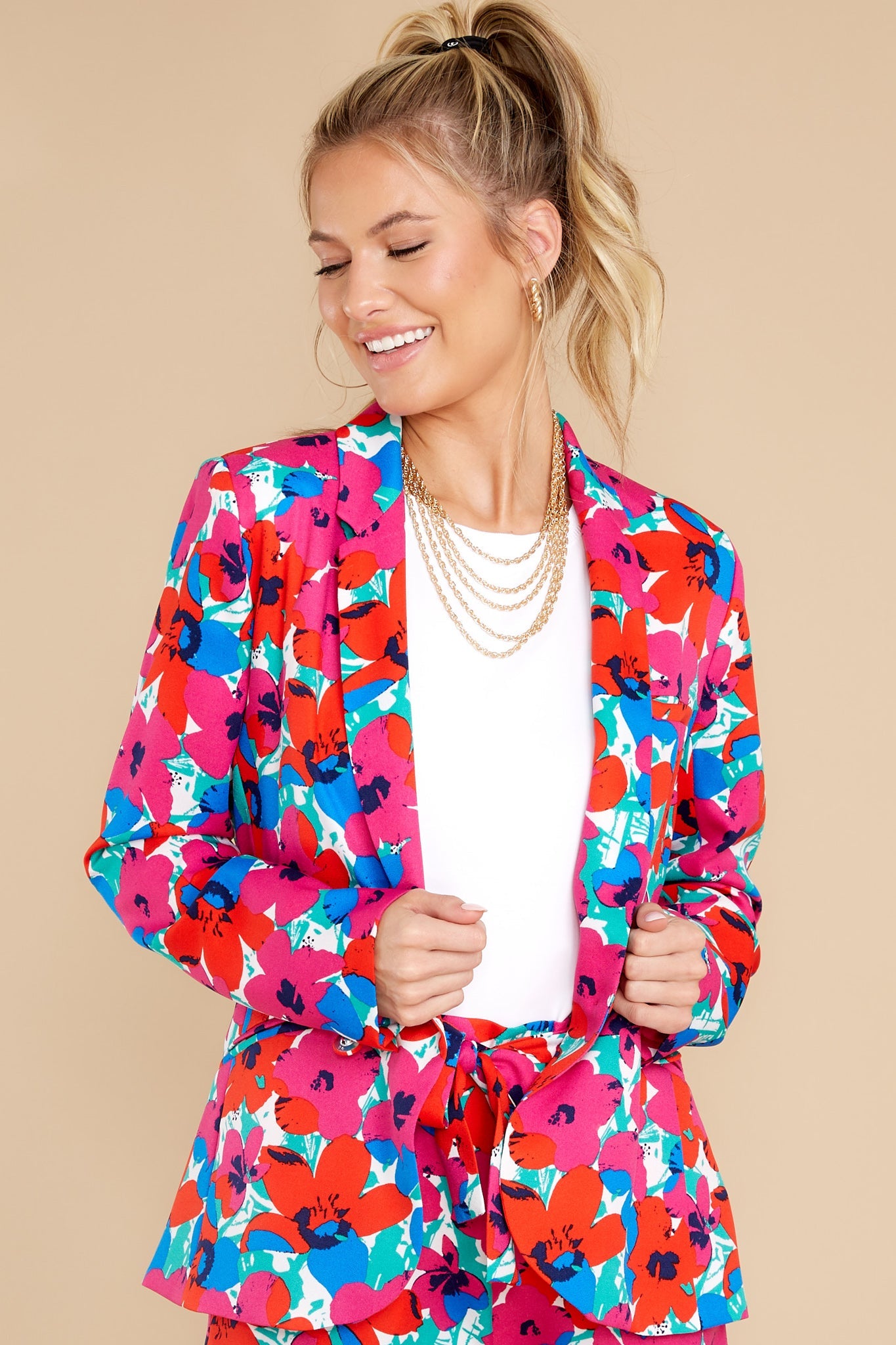 For Lovebirds Fuchsia Andy Floral Print Blazer