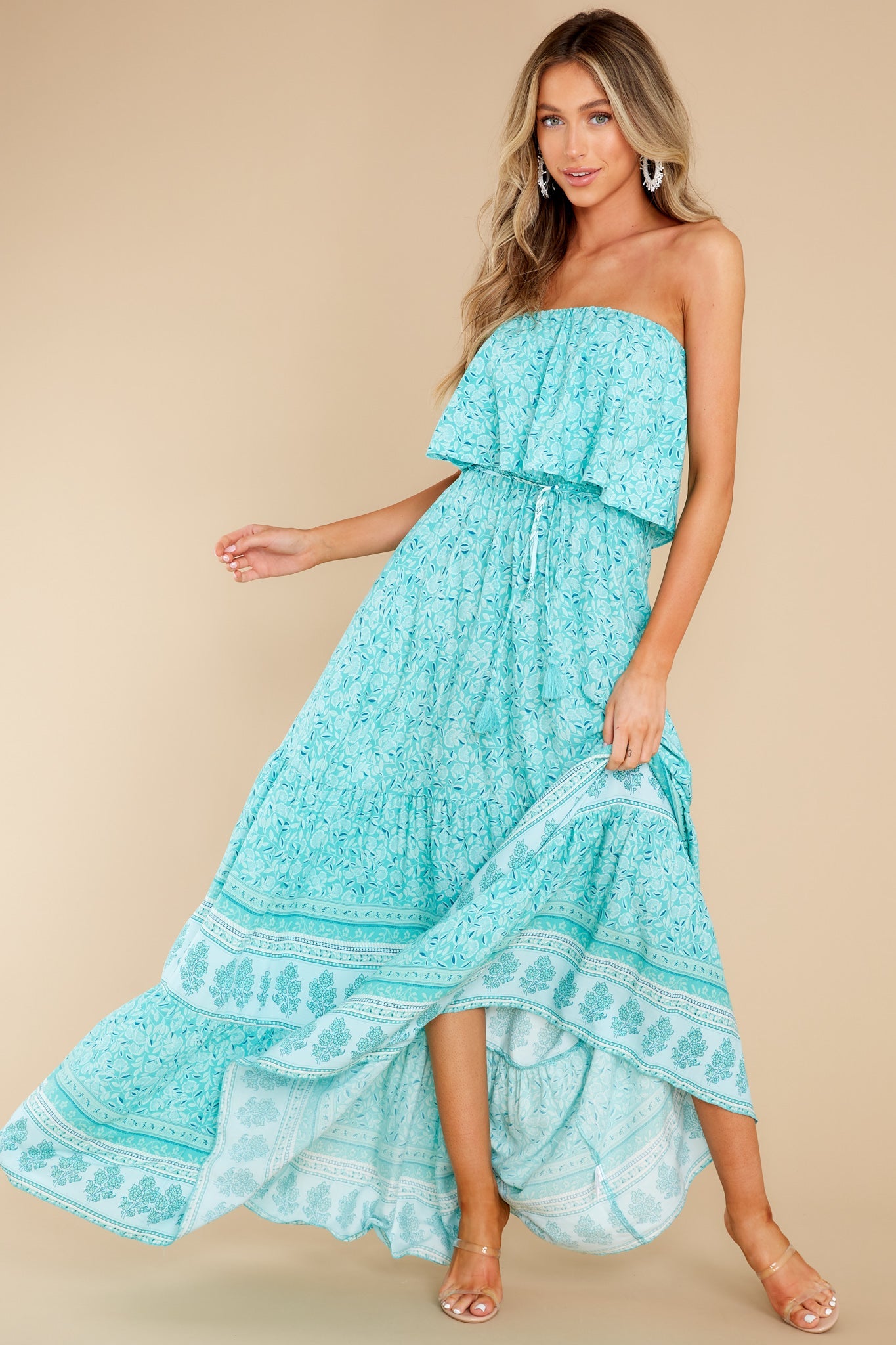 Win Her Heart Aqua Multi Print Maxi Dress