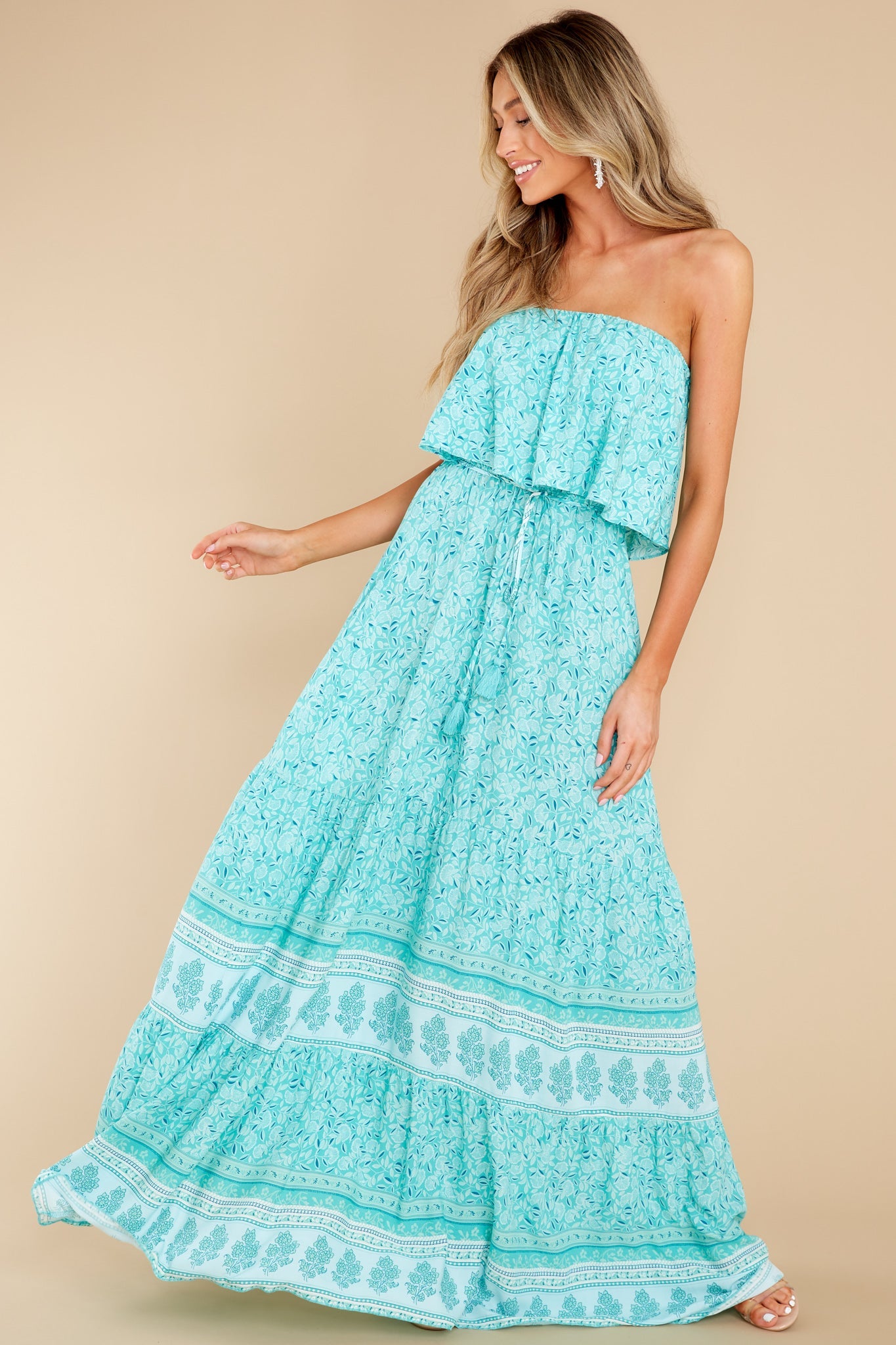 Win Her Heart Aqua Multi Print Maxi Dress