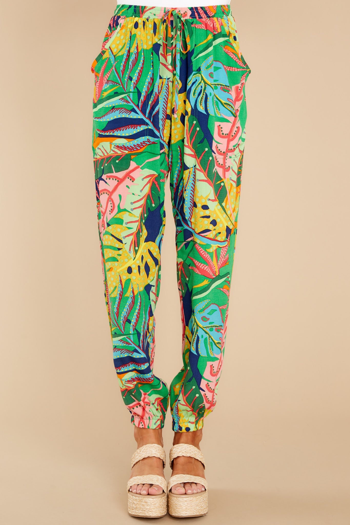 My Intuition Green Multi Tropical Print Joggers