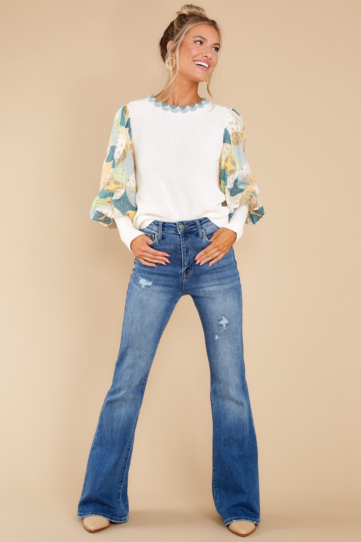 Days Like These White Multi Print Sweater