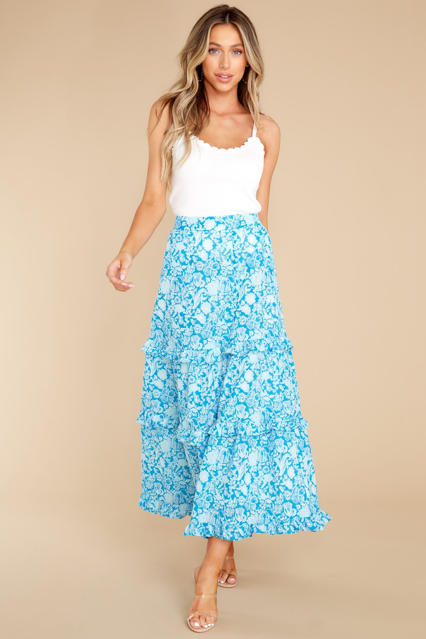 Lindsay Mini Garden Floral Aqua Skirt