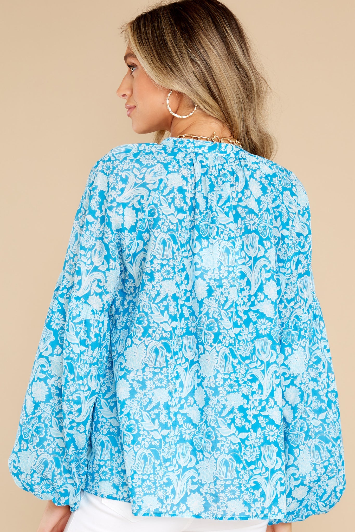 Emory Mini Garden Floral Aqua Blouse