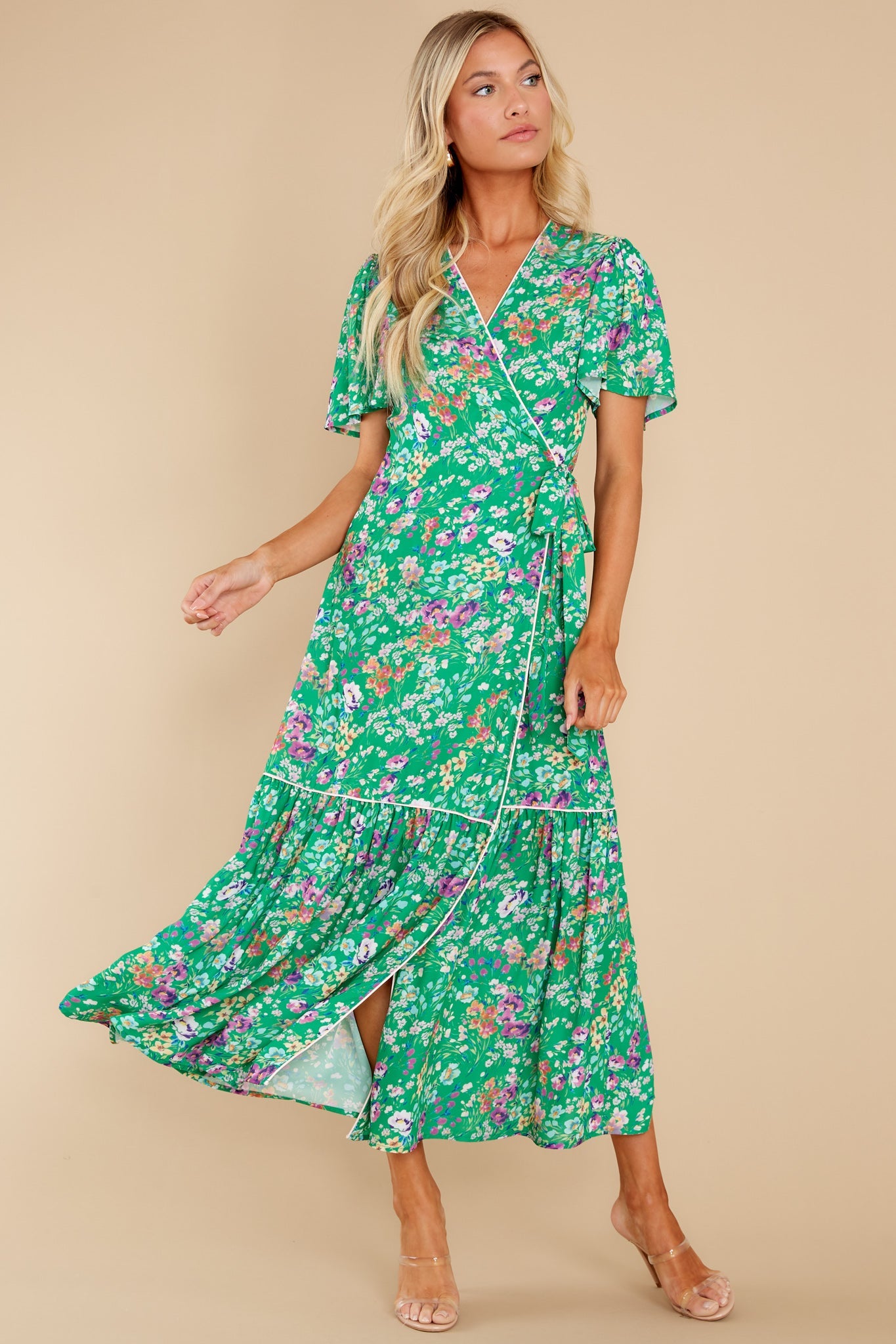 Wren Green Meadow Floral Wrap Dress