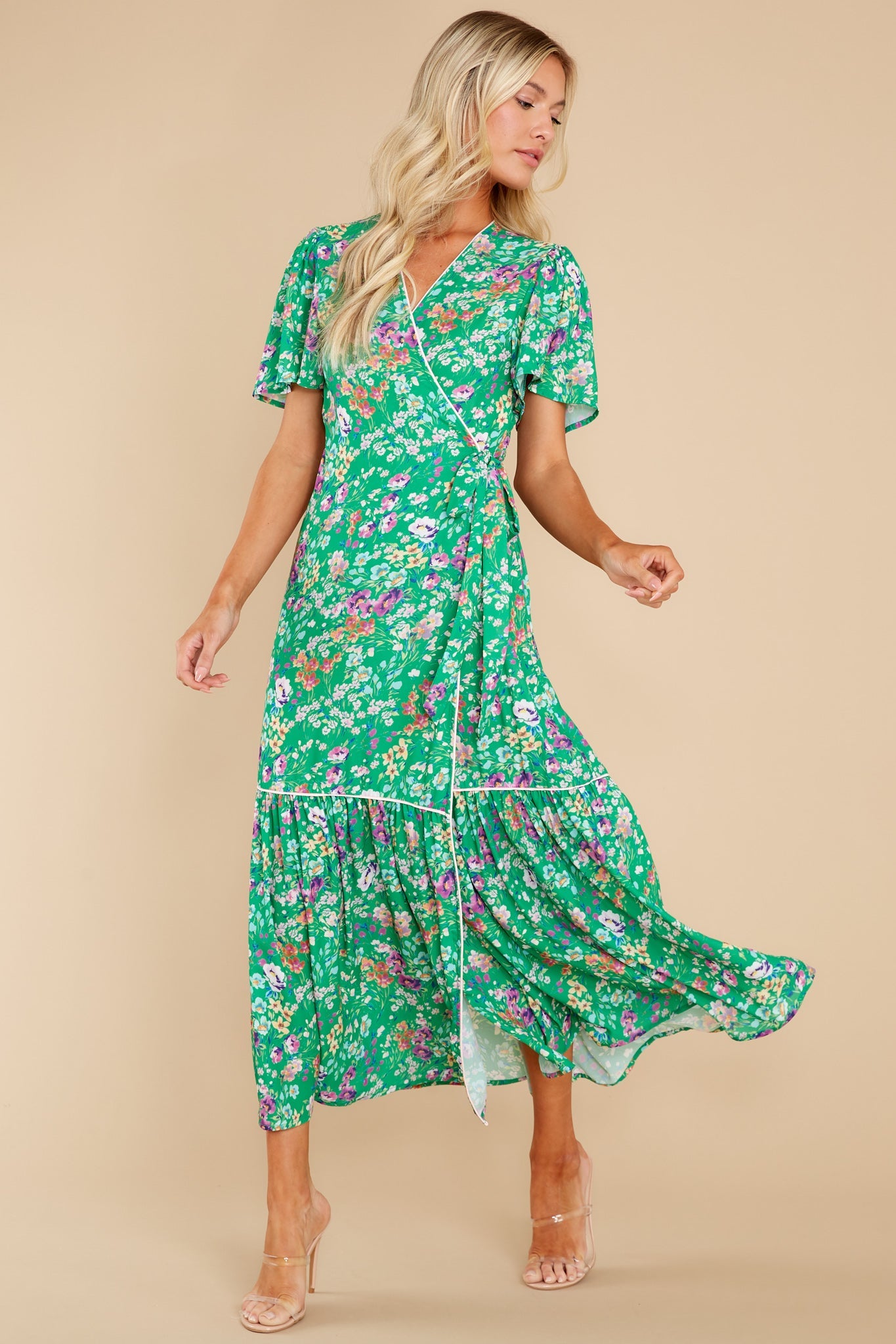 Wren Green Meadow Floral Wrap Dress