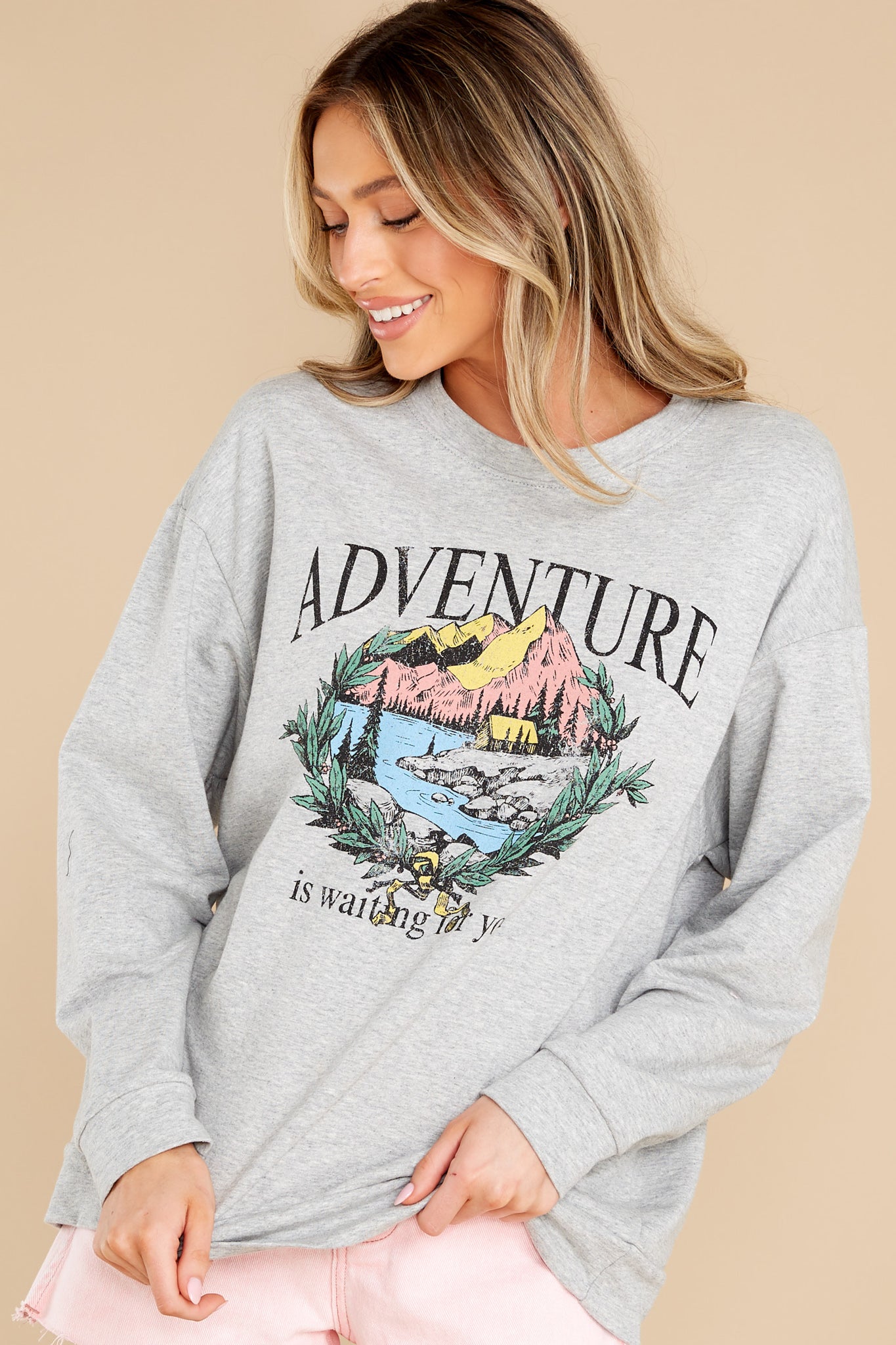 Time For Adventure Grey Graphic Sweatshirt