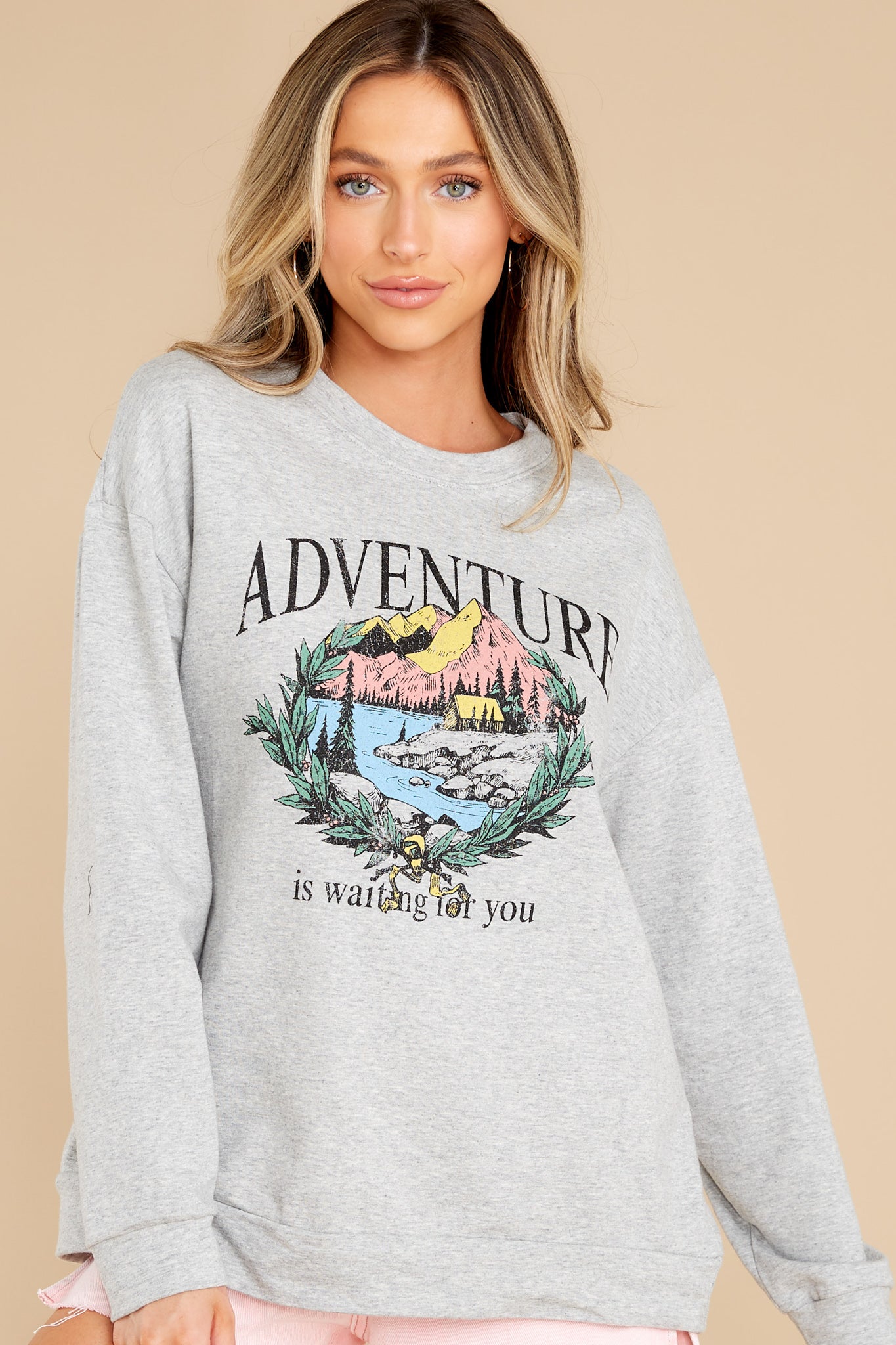 Time For Adventure Grey Graphic Sweatshirt