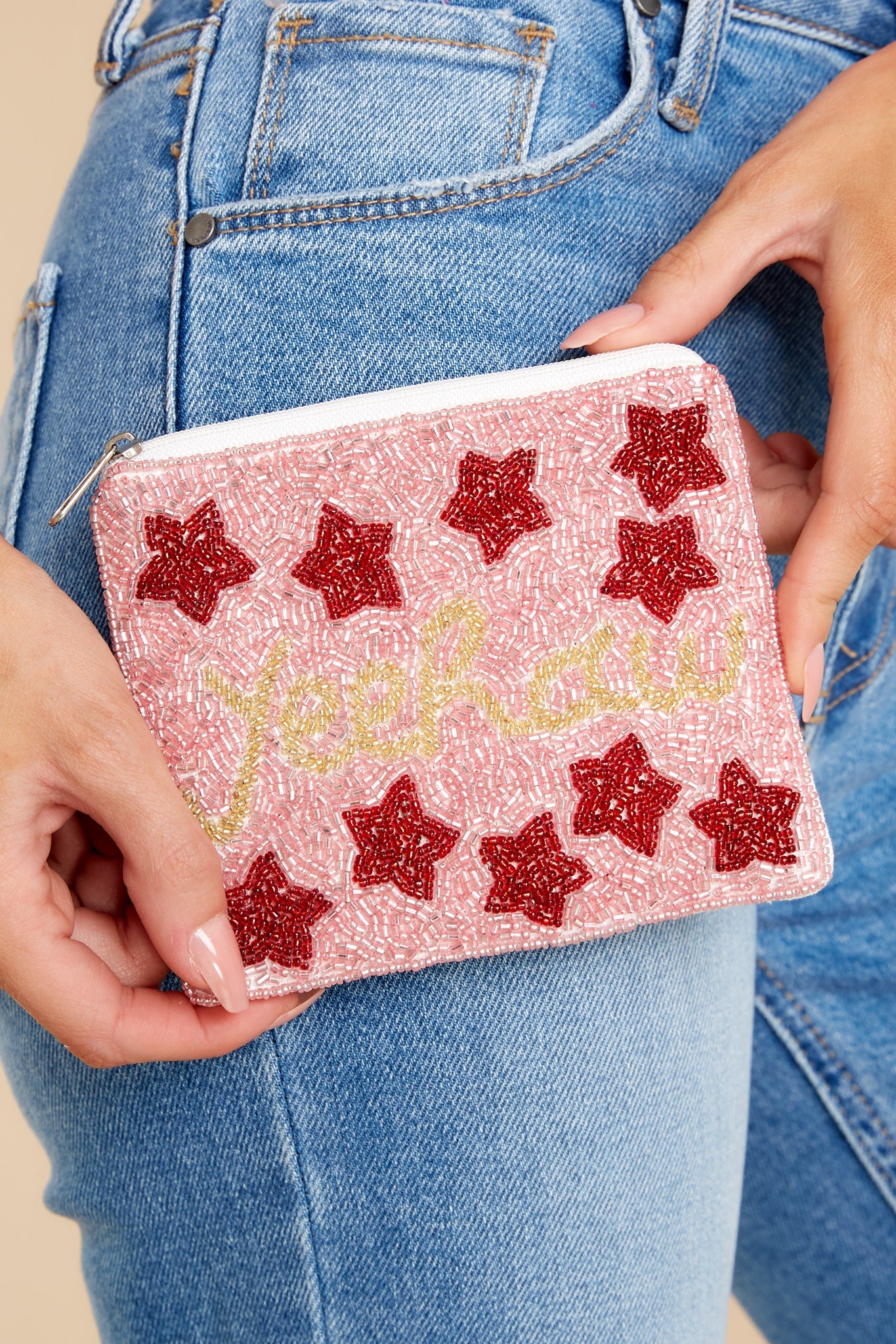 Having Too Much Fun Pink Multi Beaded Pouch
