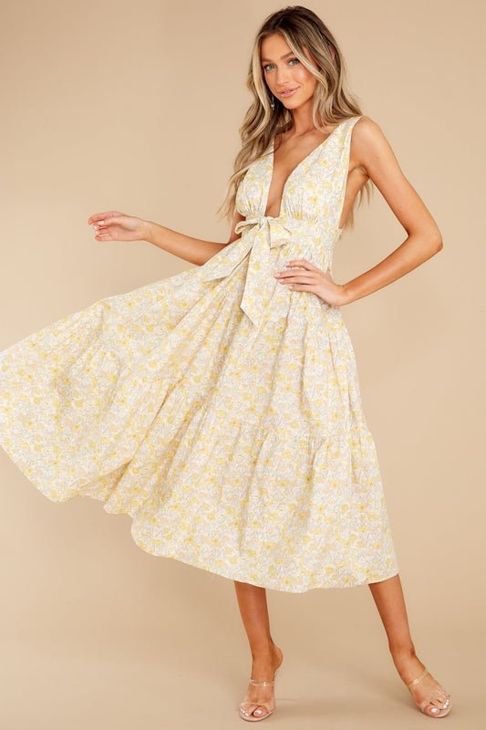 Shine Through It Yellow Floral Print Cotton Midi Dress