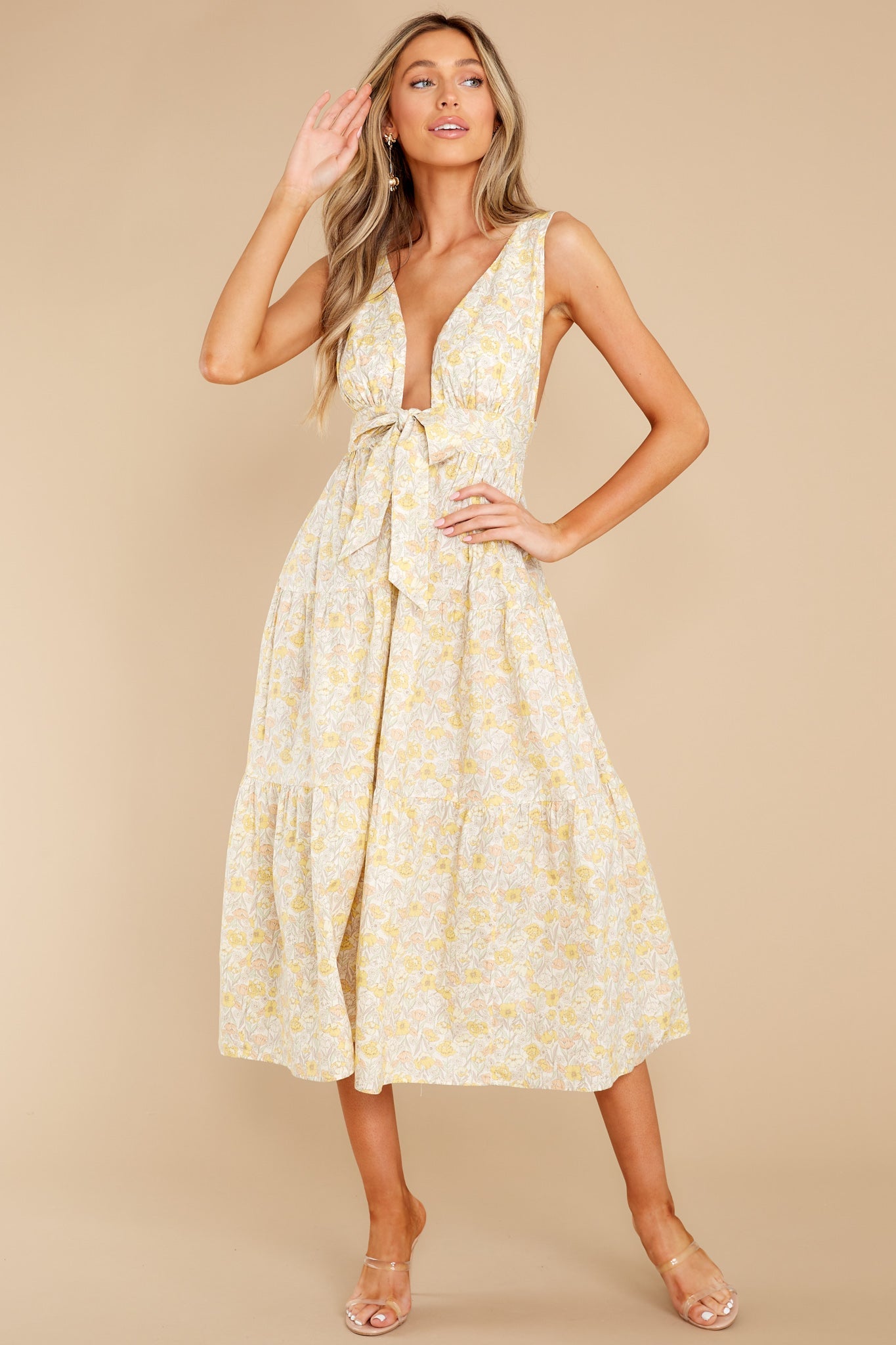 Shine Through It Yellow Floral Print Cotton Midi Dress