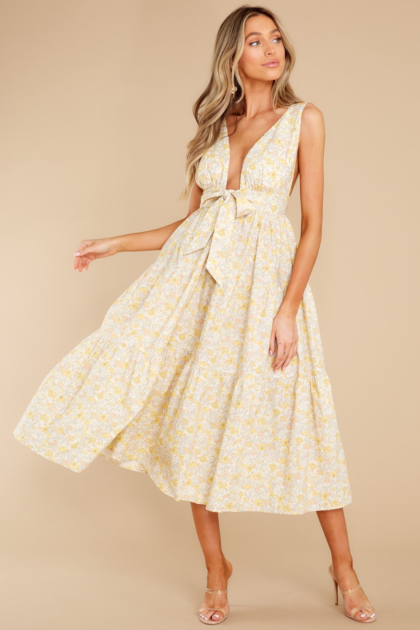 Shine Through It Yellow Floral Print Cotton Midi Dress