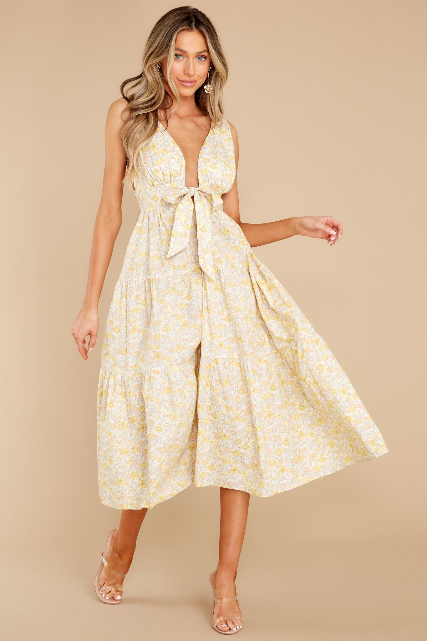 Shine Through It Yellow Floral Print Cotton Midi Dress