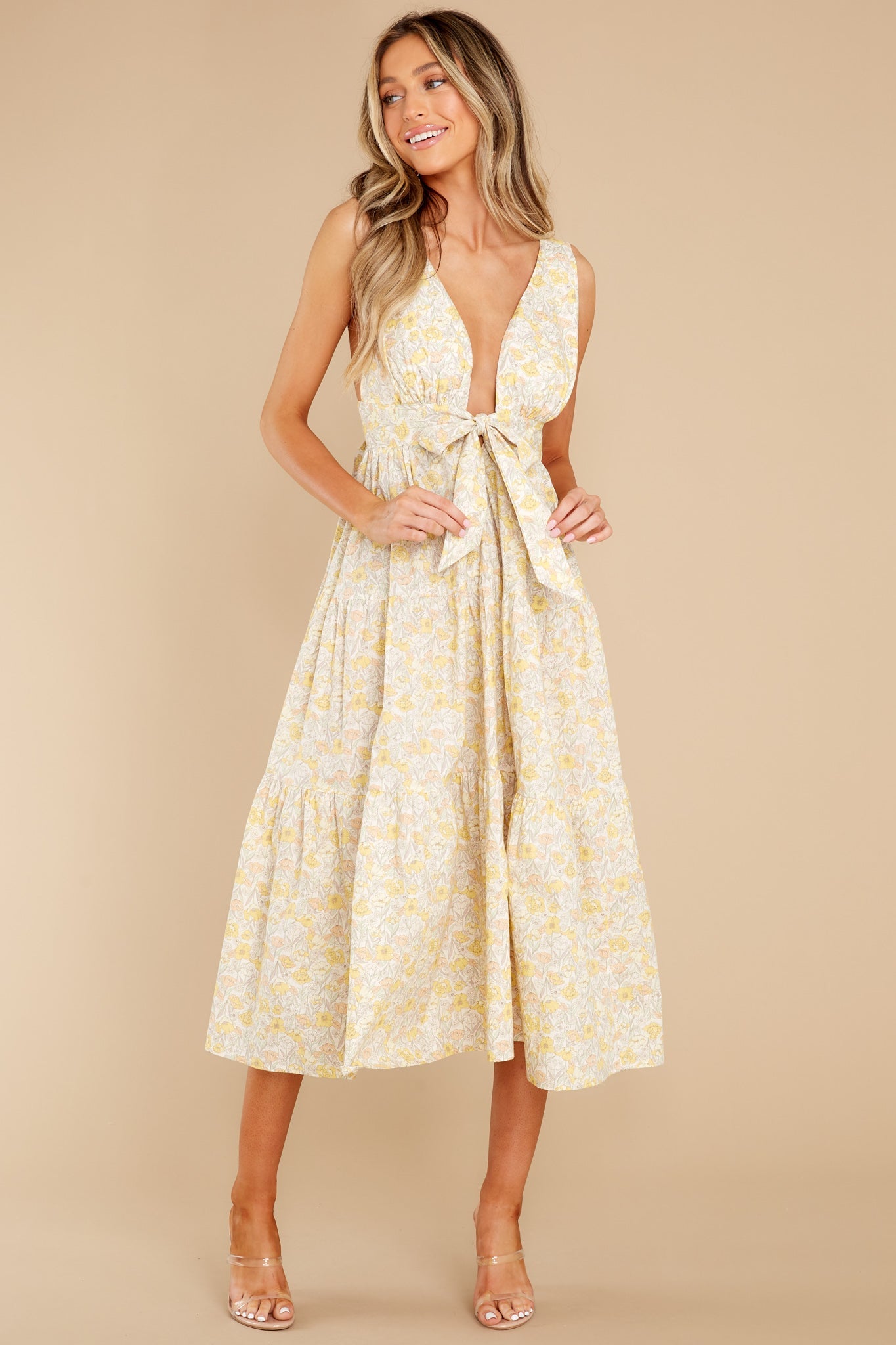 Shine Through It Yellow Floral Print Cotton Midi Dress