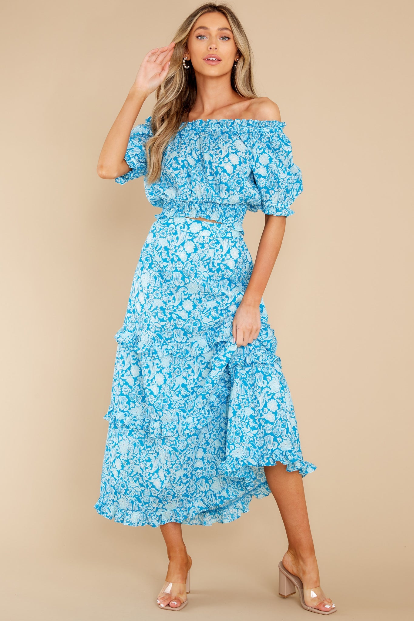Lindsay Mini Garden Floral Aqua Skirt