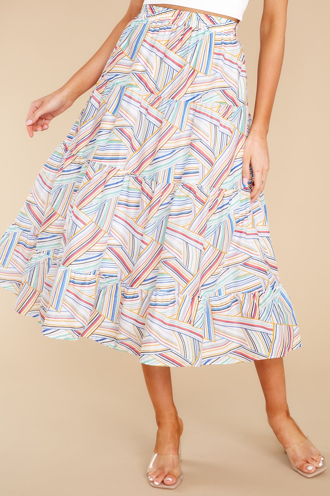 Lovely Miracle Off White Scully Print Tiered Maxi Skirt