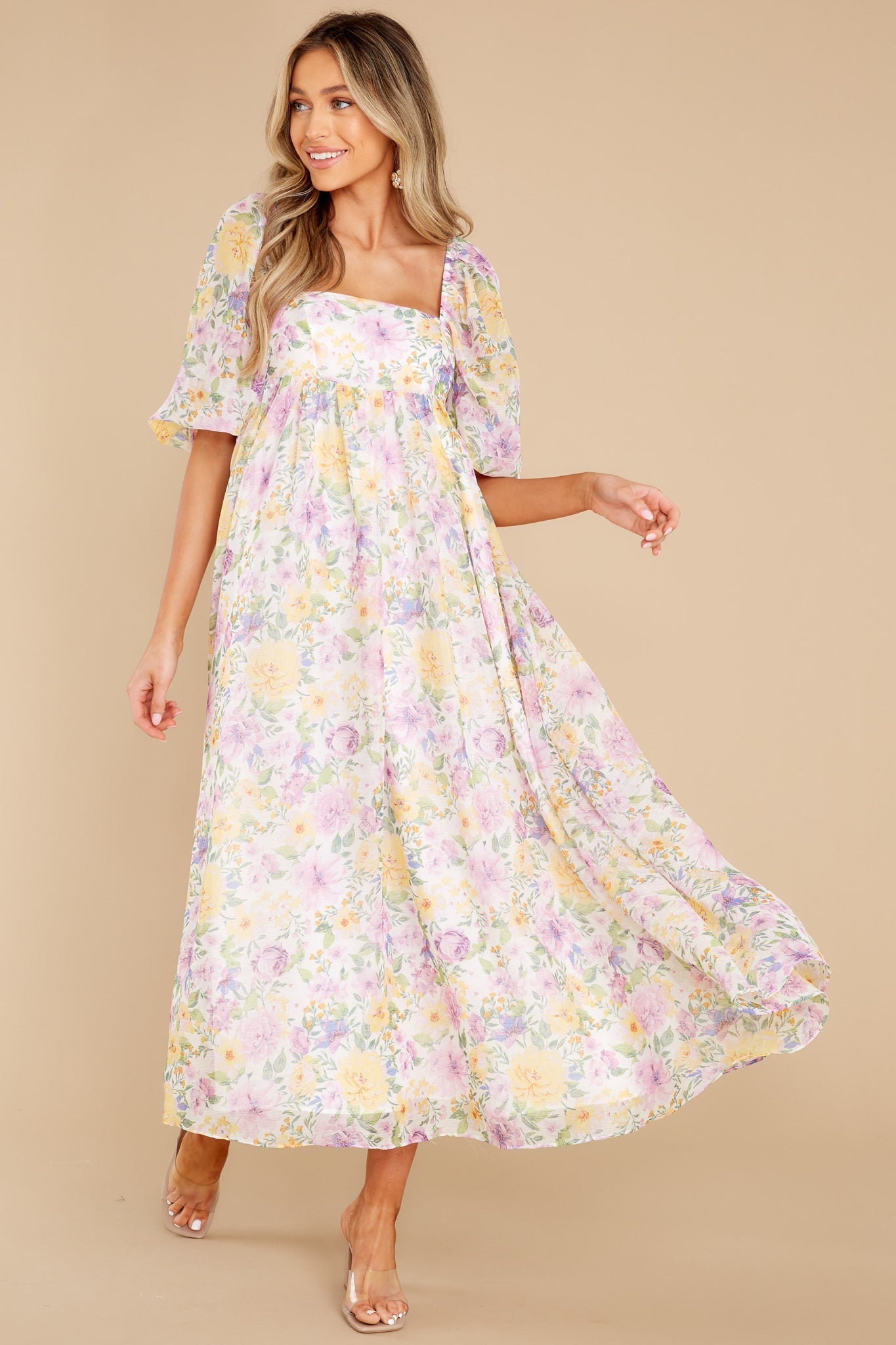Nearly Perfect Lavender Floral Print Maxi Dress