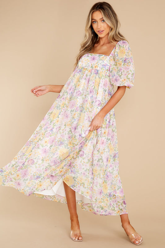 Nearly Perfect Lavender Floral Print Maxi Dress