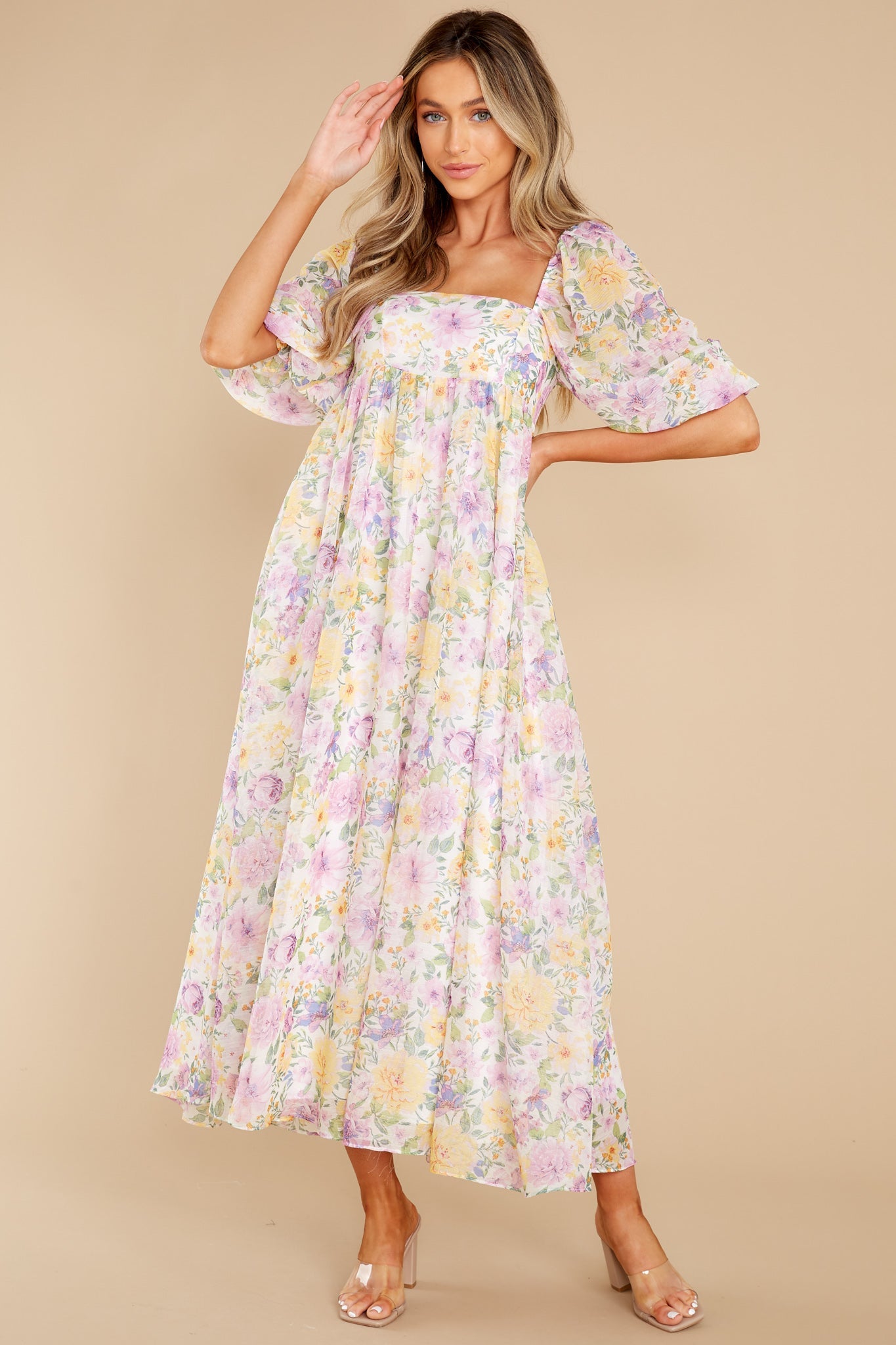 Nearly Perfect Lavender Floral Print Maxi Dress