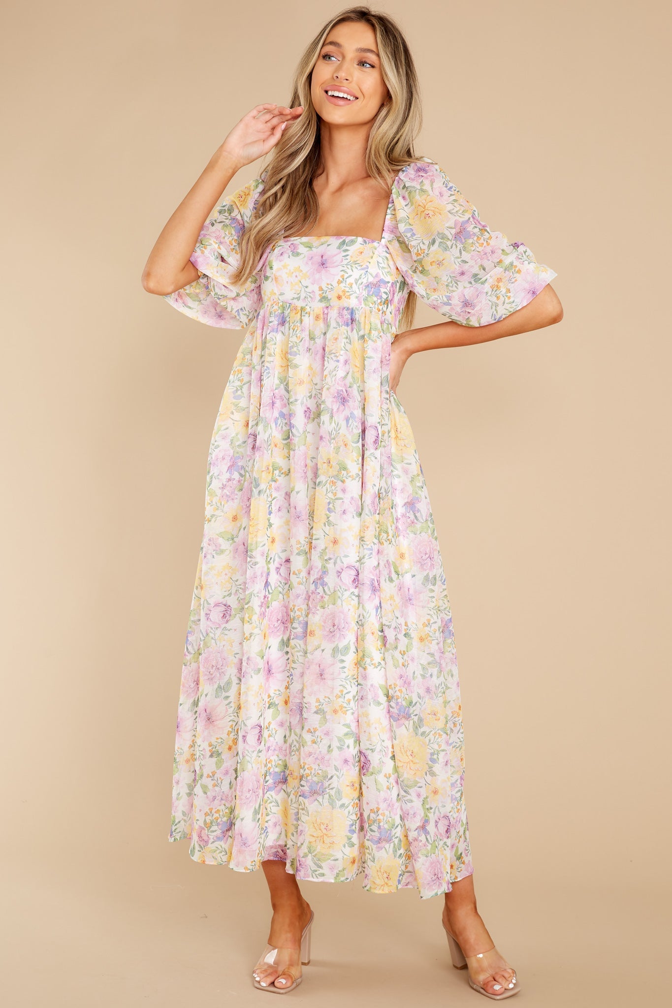 Nearly Perfect Lavender Floral Print Maxi Dress