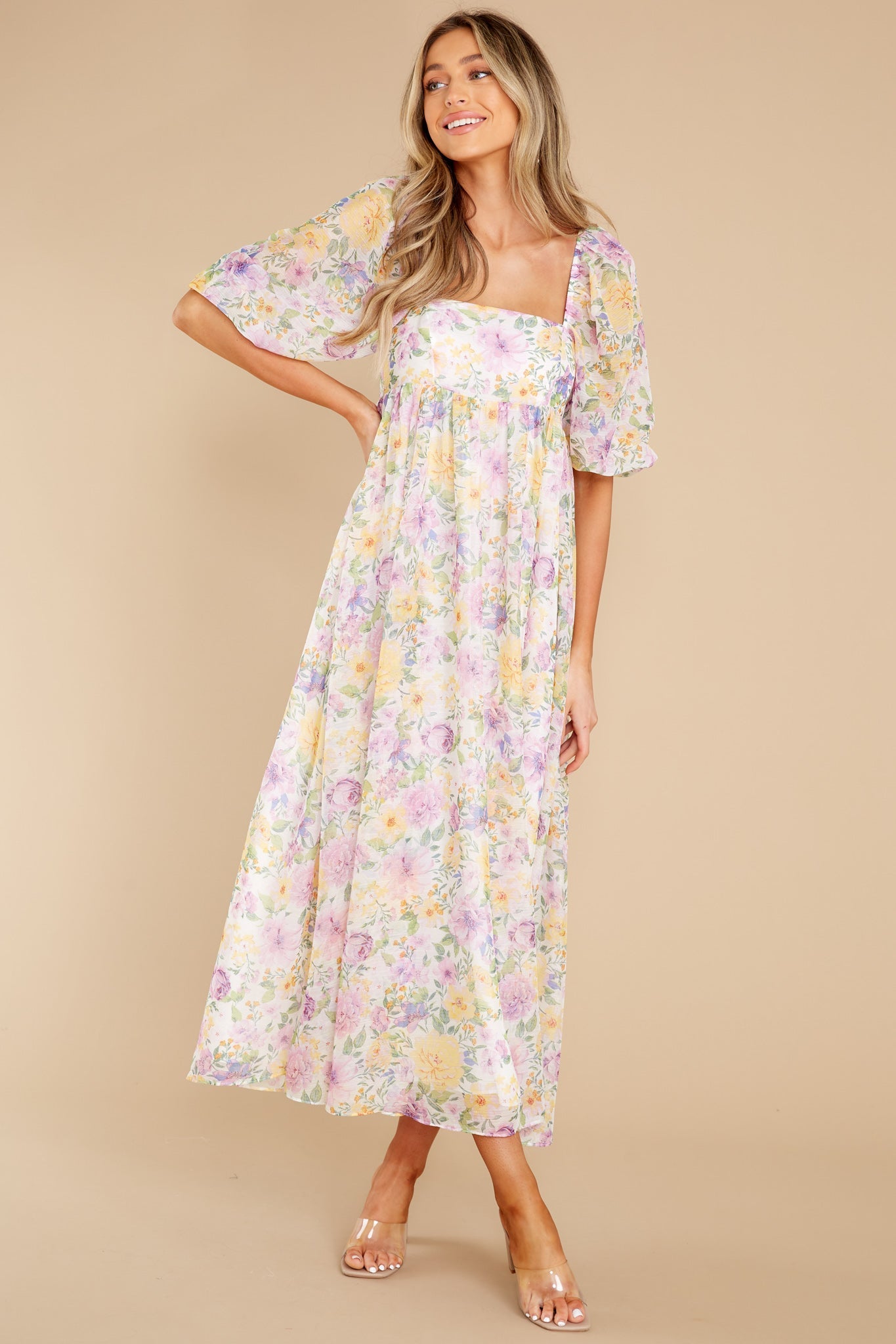 Nearly Perfect Lavender Floral Print Maxi Dress