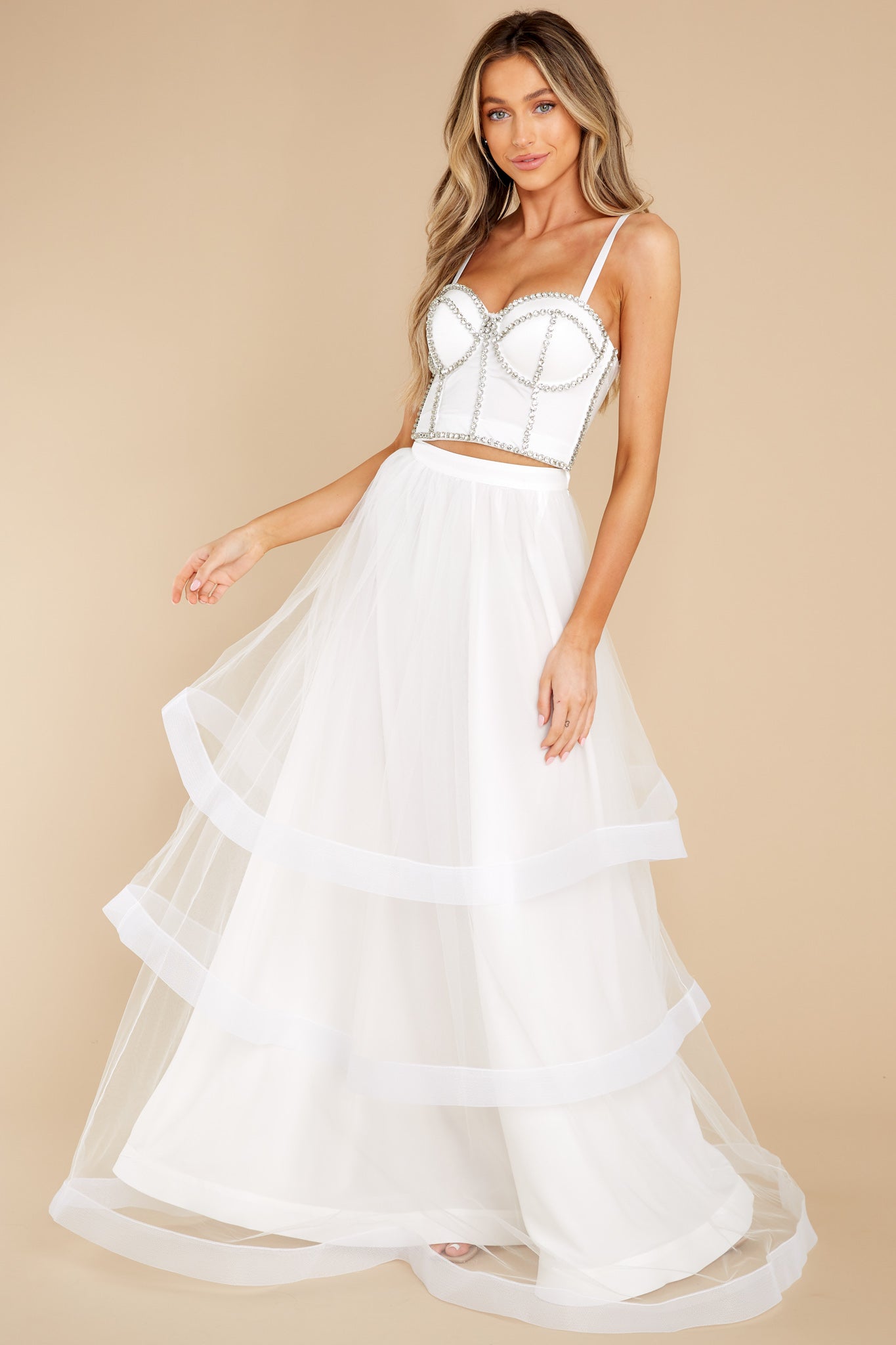 Celebrity Status White Rhinestone Top