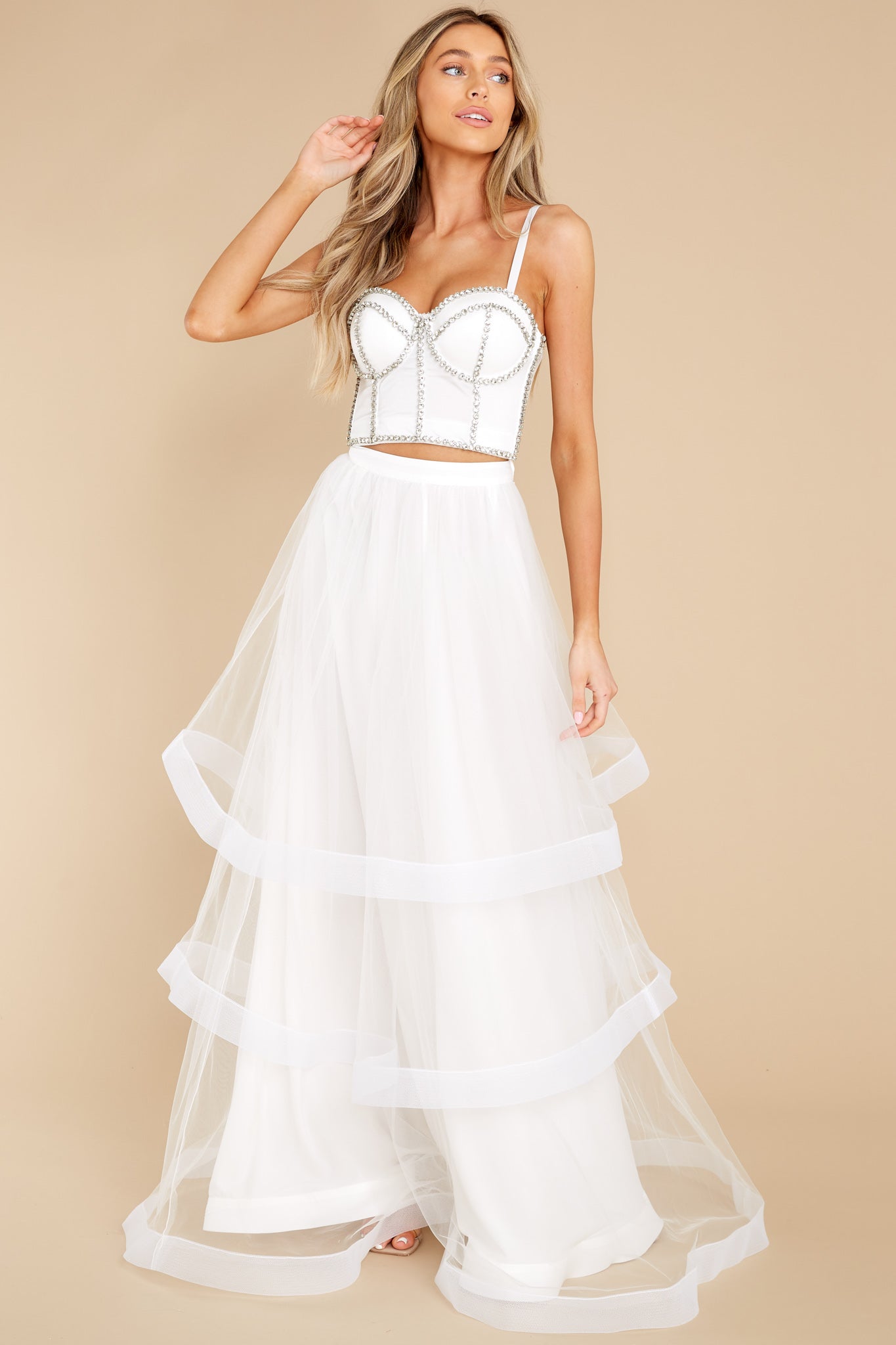 Celebrity Status White Rhinestone Top