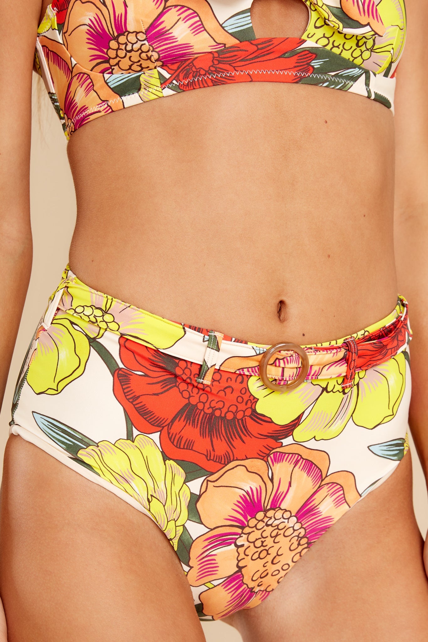 Sunrise Island Yellow Multi Floral Print Bikini Bottoms