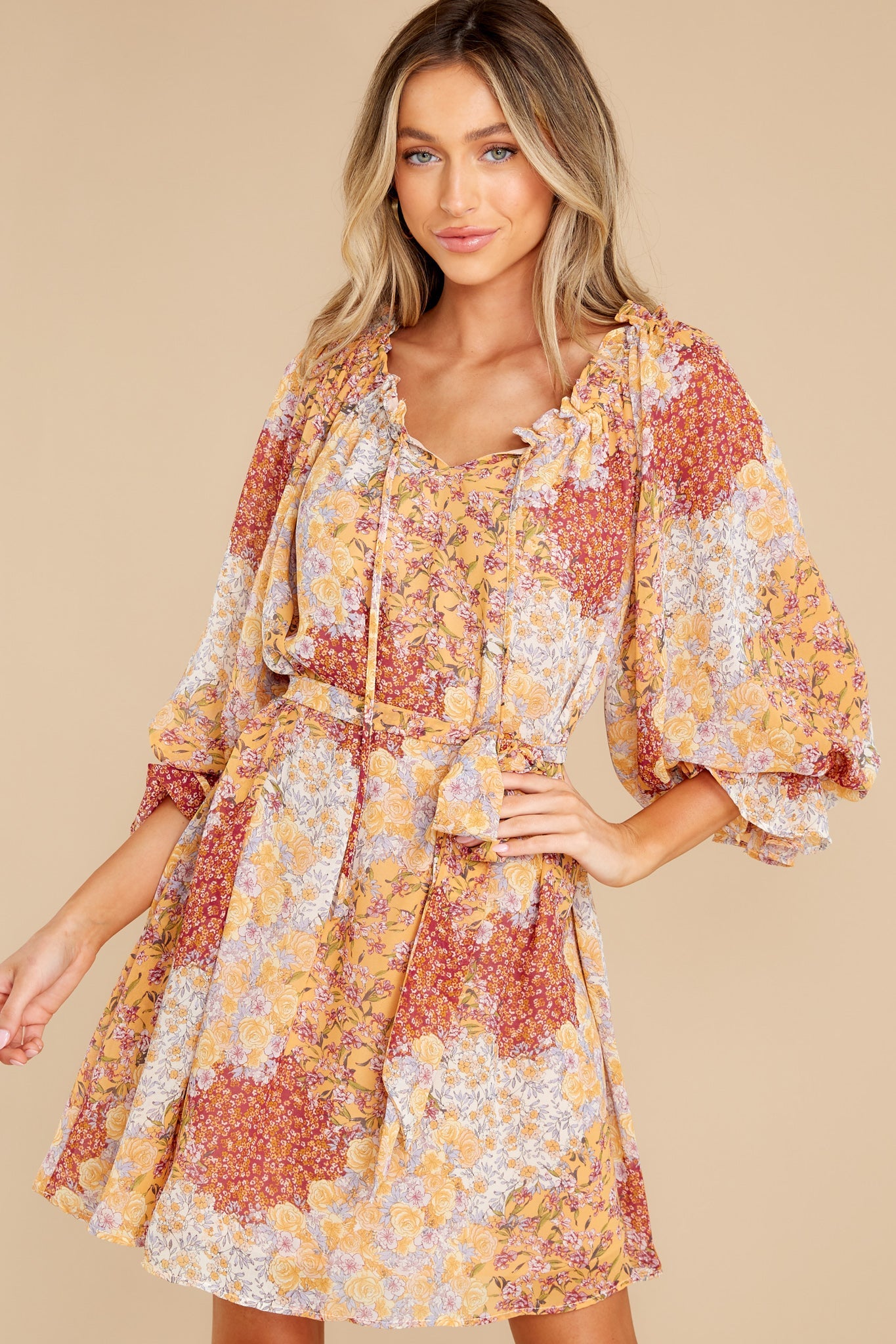 Whispering Blooms Yellow Multi Floral Print Dress