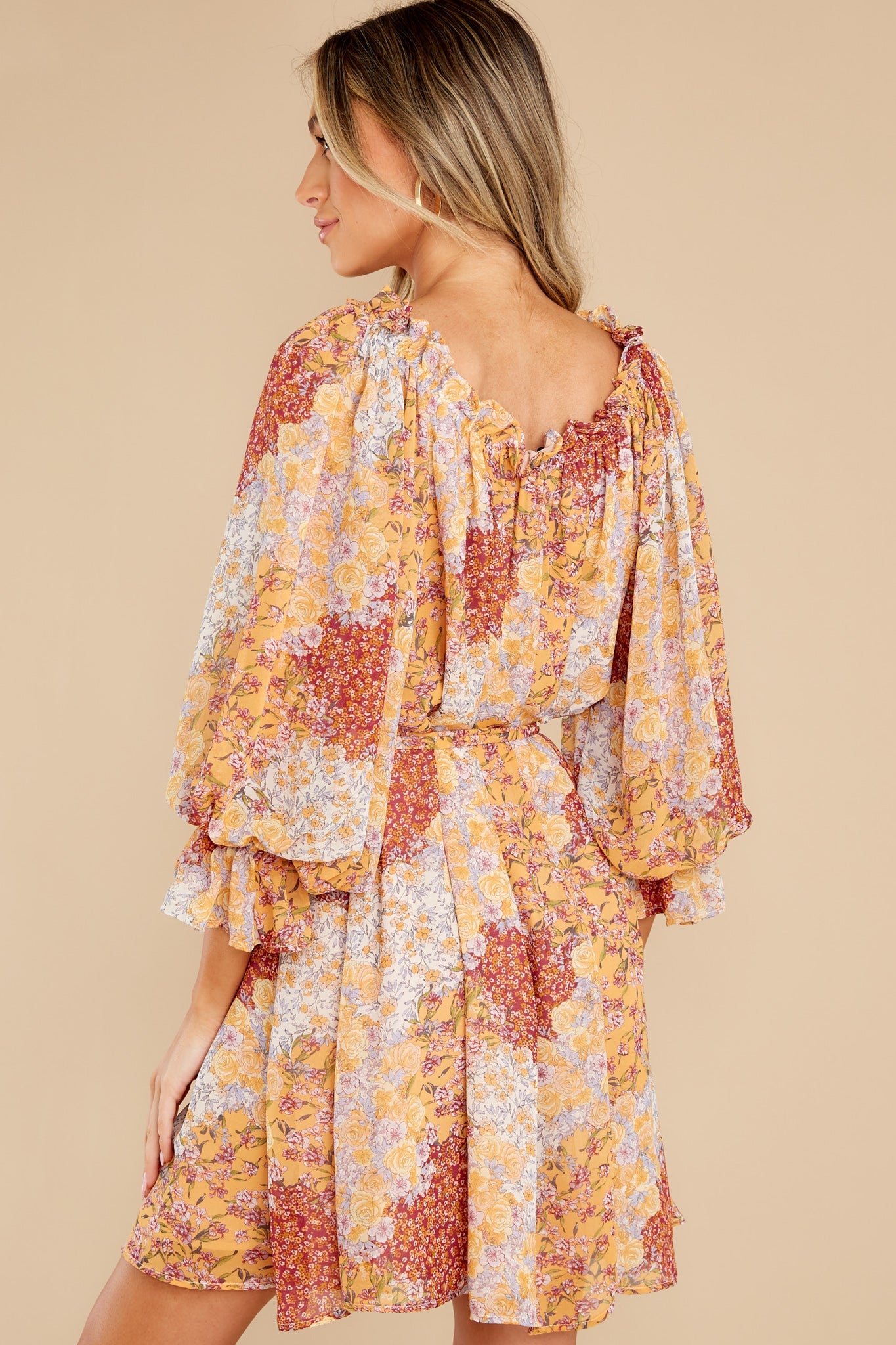 Whispering Blooms Yellow Multi Floral Print Dress