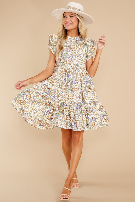 Majestic Meadows Ivory Floral Print Dress