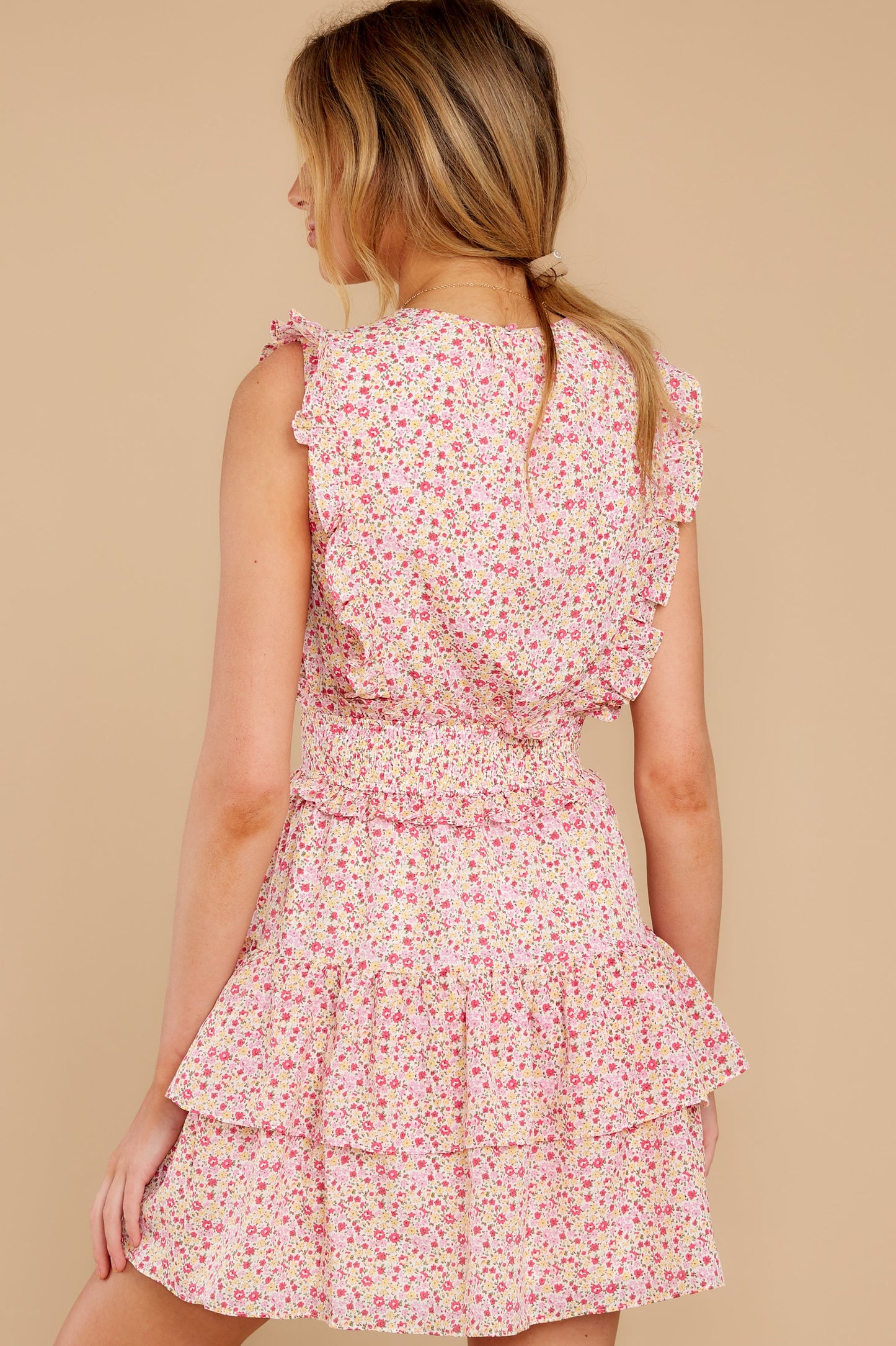 Spin Me Baby Pink Multi Floral Print Dress