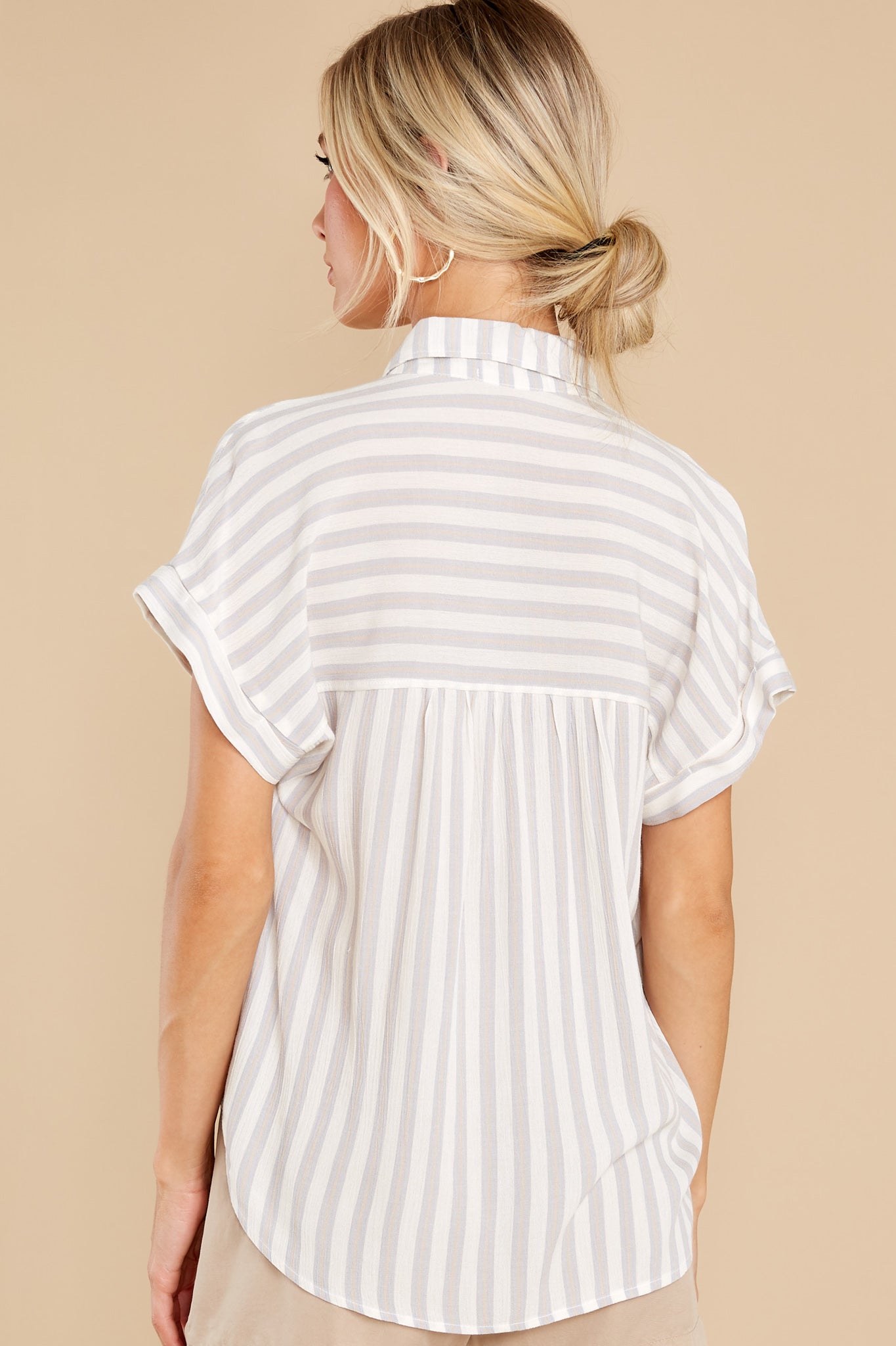 An Easy Win Grey And White Stripe Top