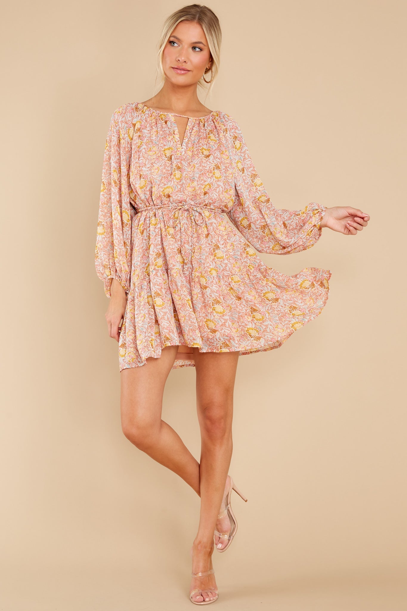 New Perspective Coral Multi Print Dress